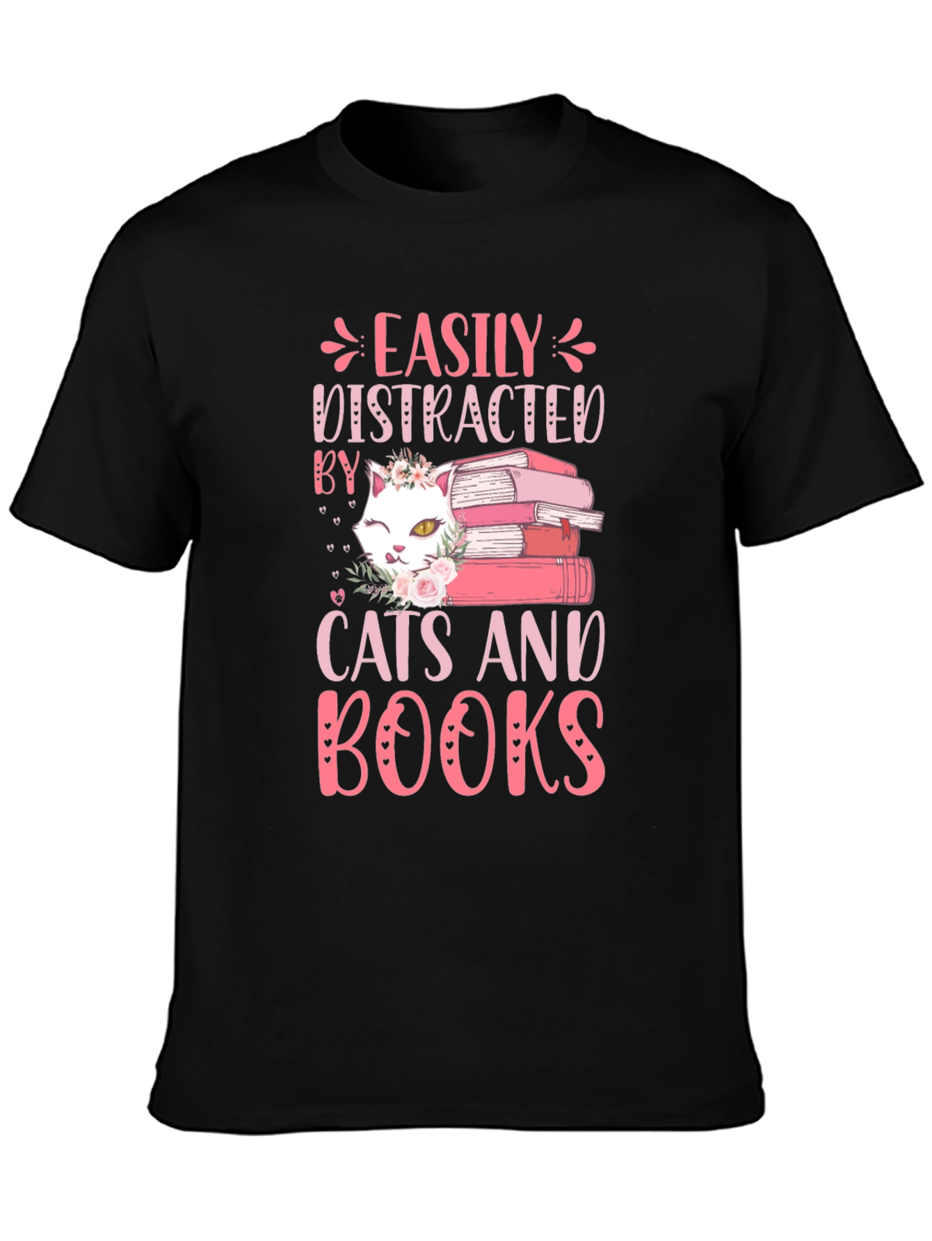 Easily Distracted By Cats and Books Graphic Tee