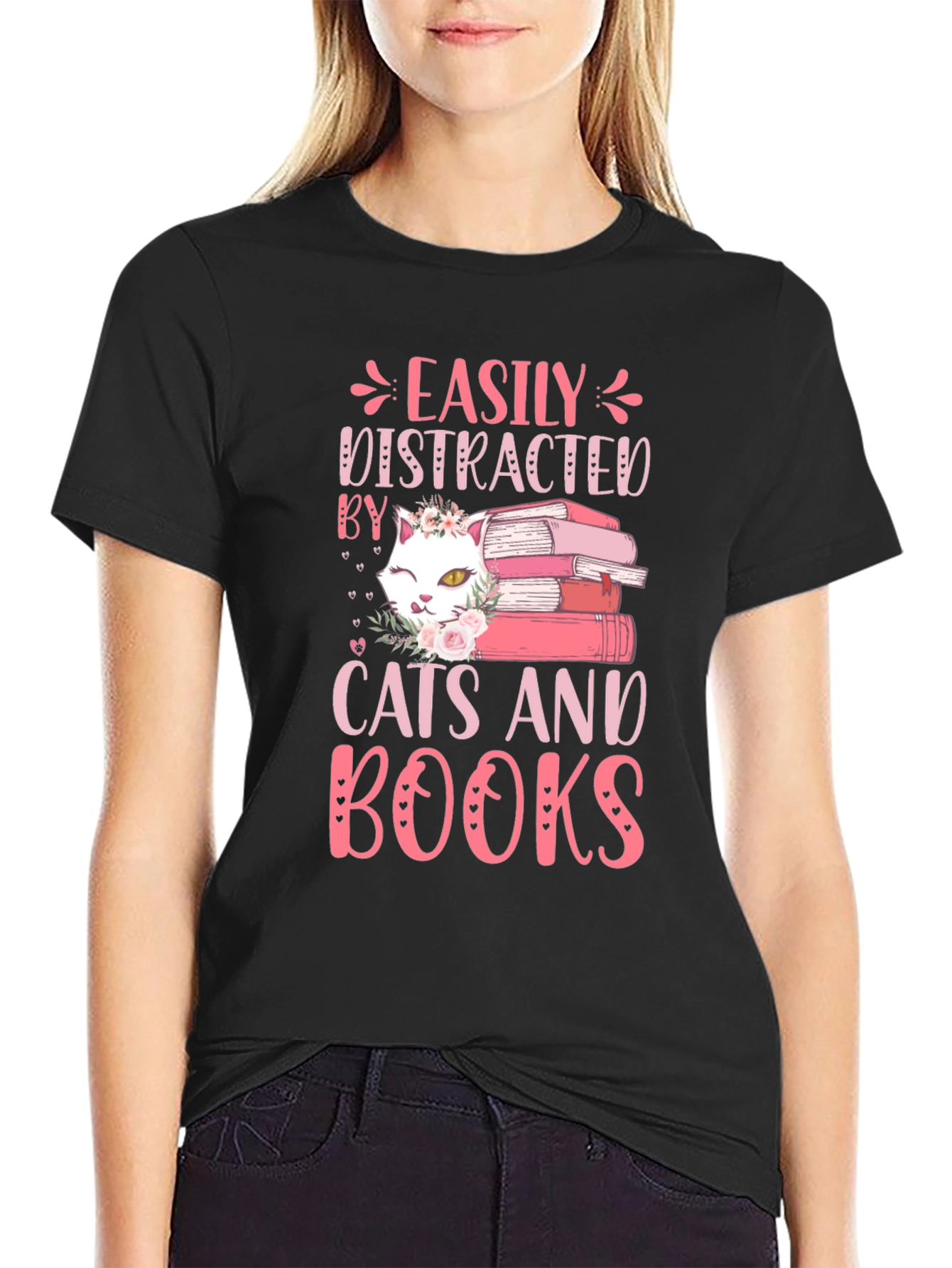 Easily Distracted By Cats and Books Graphic Tee