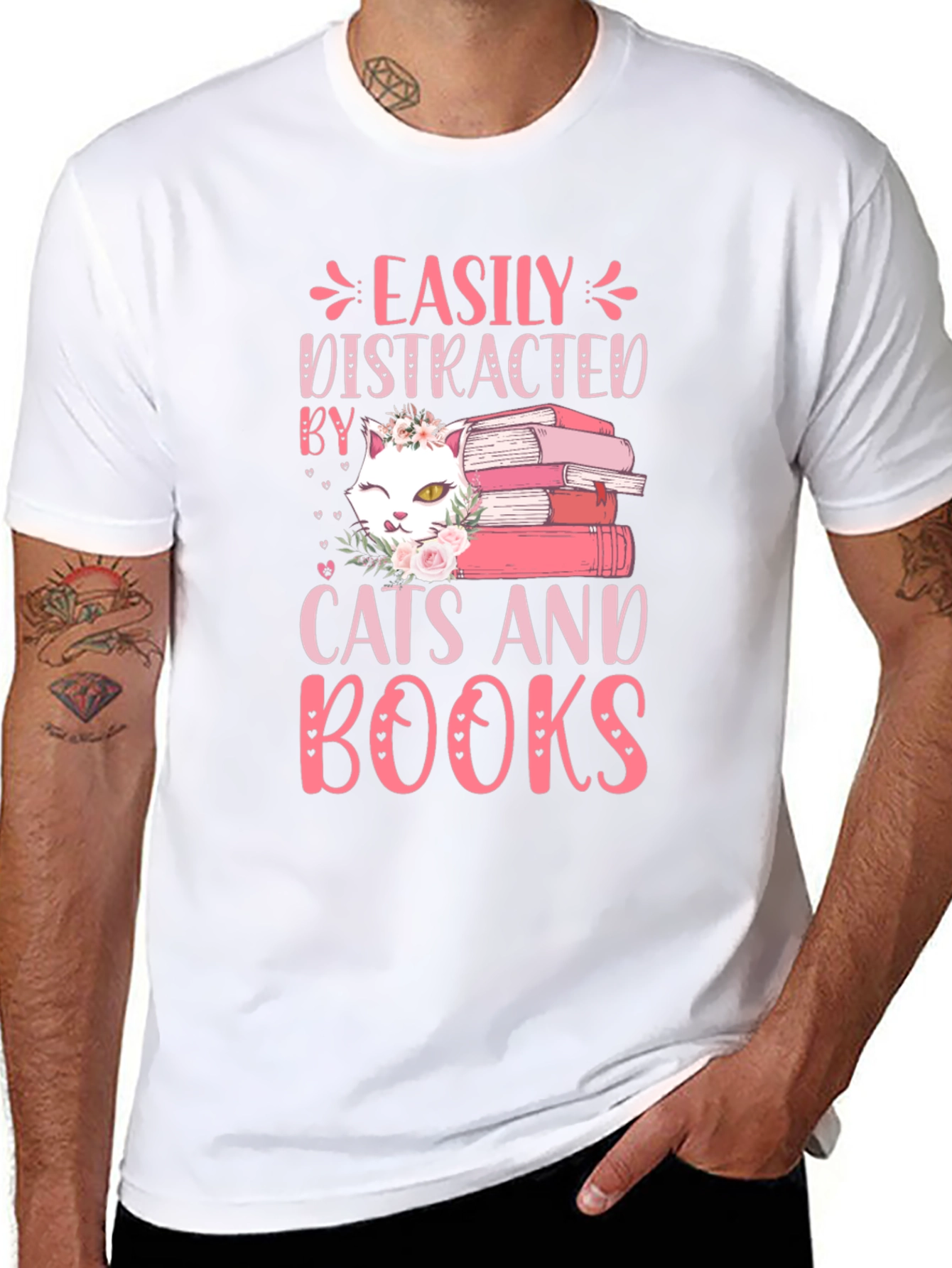 Easily Distracted By Cats and Books Graphic Tee