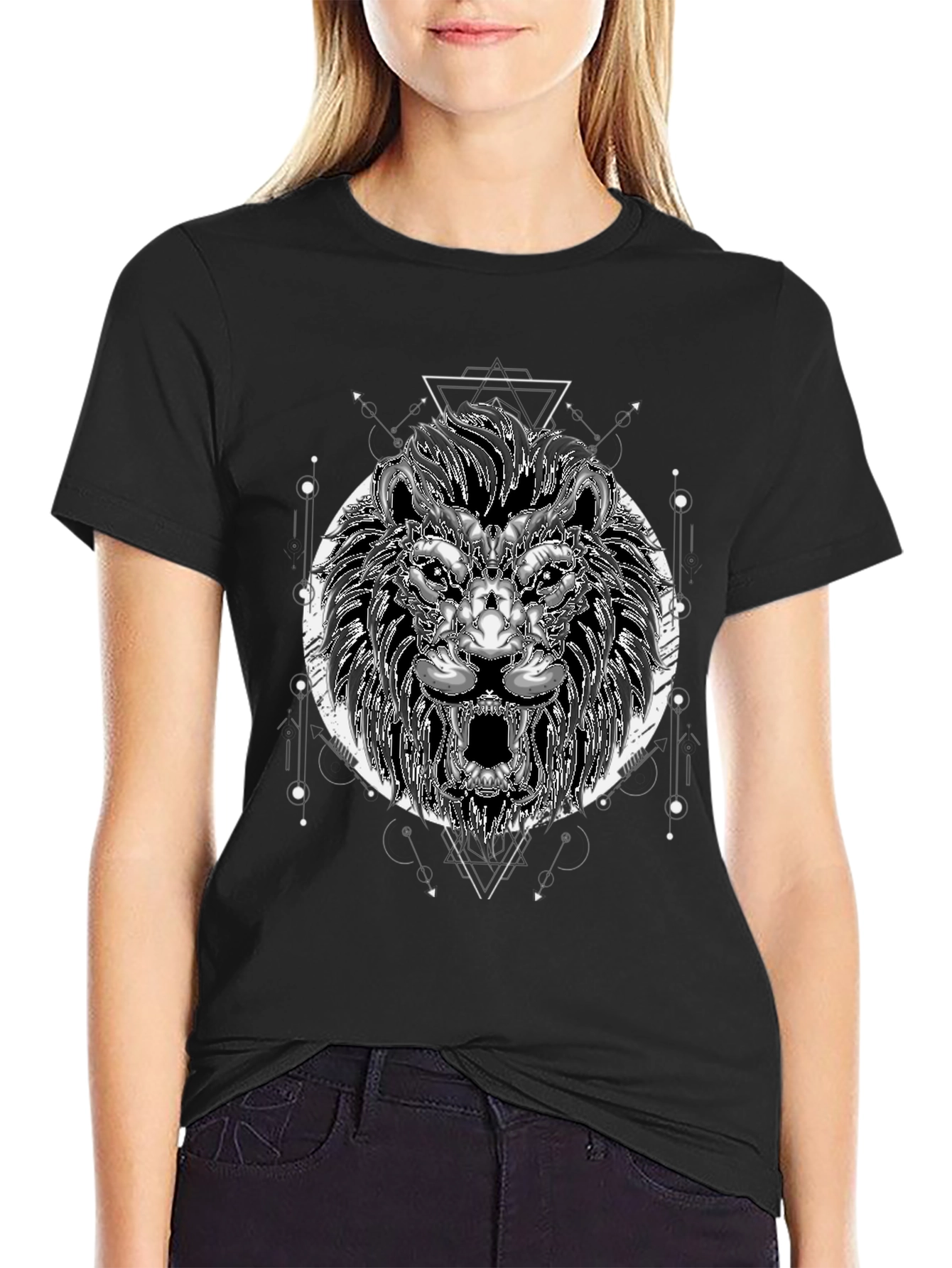 Lion Graphic Print T-Shirt - Black