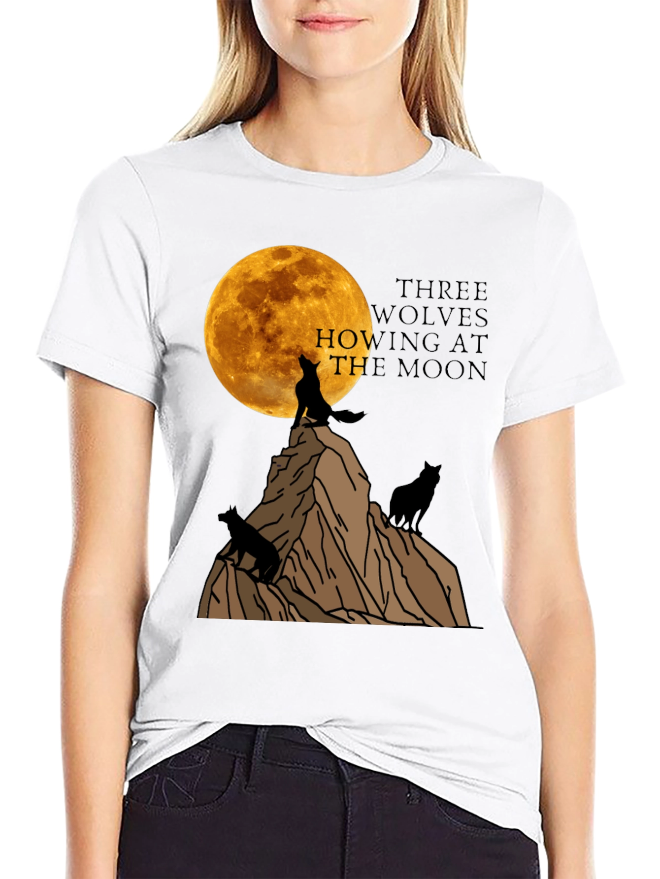 Three Wolves Howling at the Moon Graphic T-Shirt