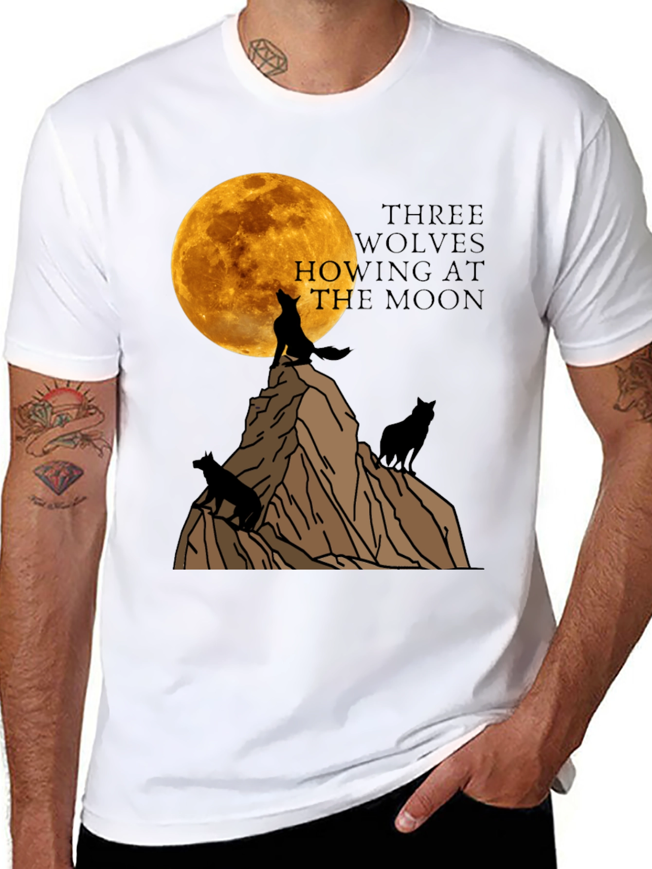 Three Wolves Howling at the Moon Graphic T-Shirt