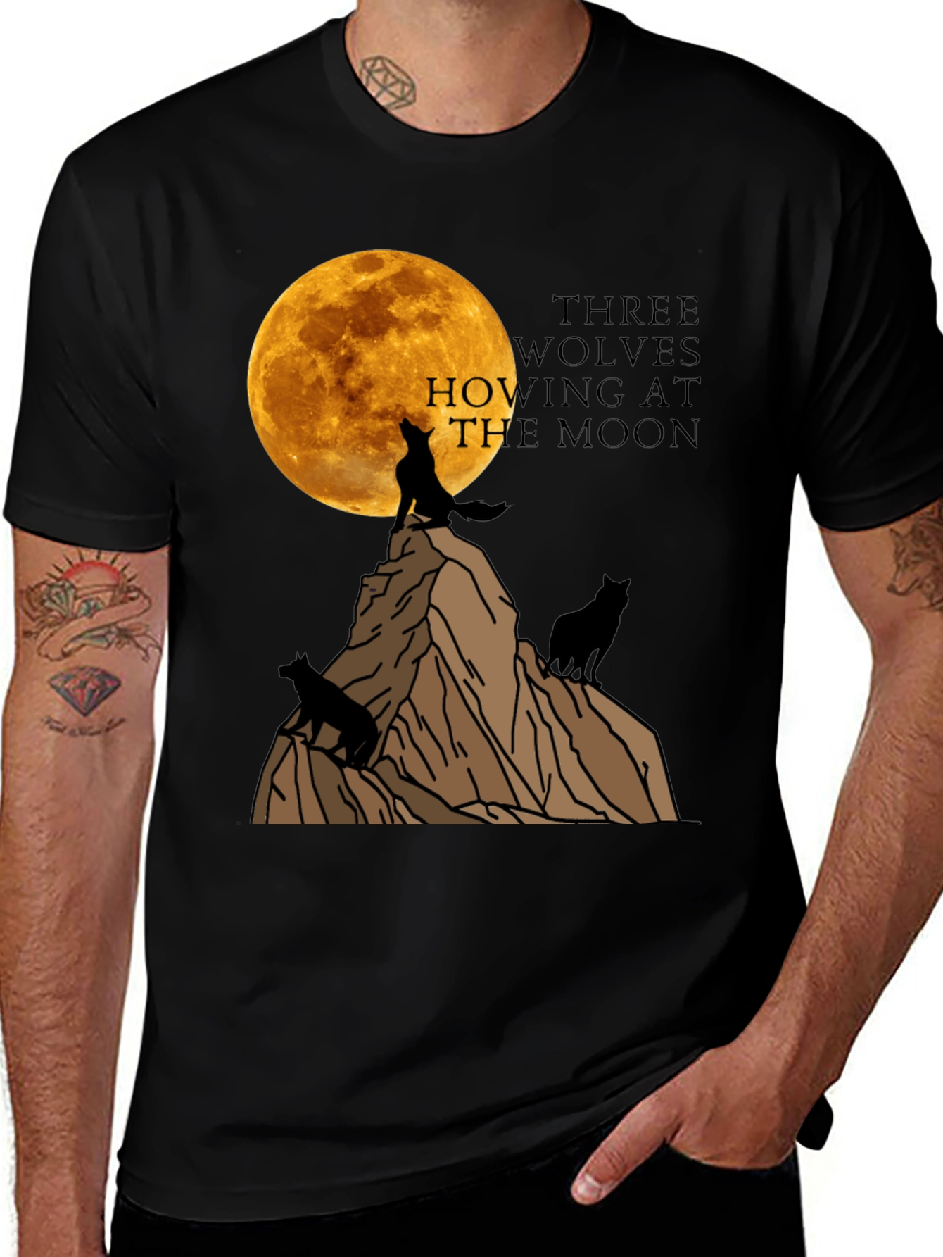 Three Wolves Howling at the Moon Graphic T-Shirt