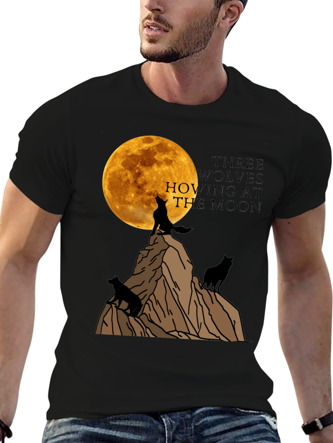 Three Wolves Howling at the Moon Graphic T-Shirt