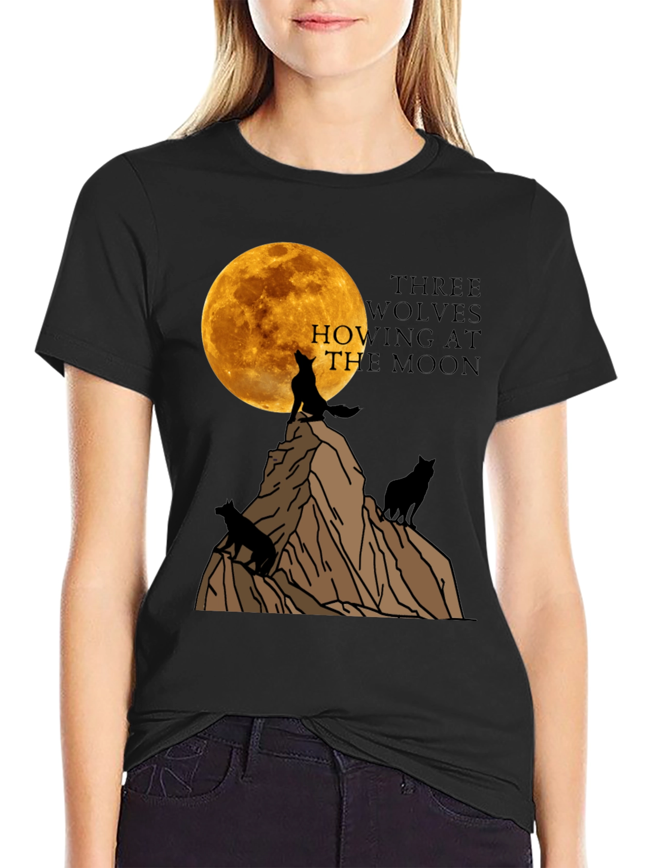 Three Wolves Howling at the Moon Graphic T-Shirt