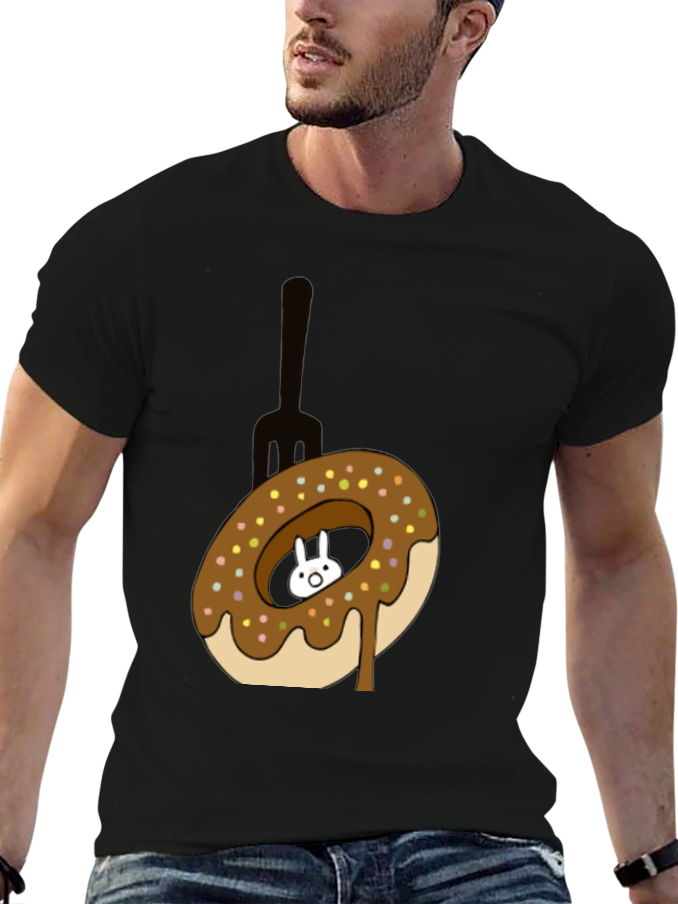Donut Rabbit Graphic Tee - Funny Cartoon T-Shirt