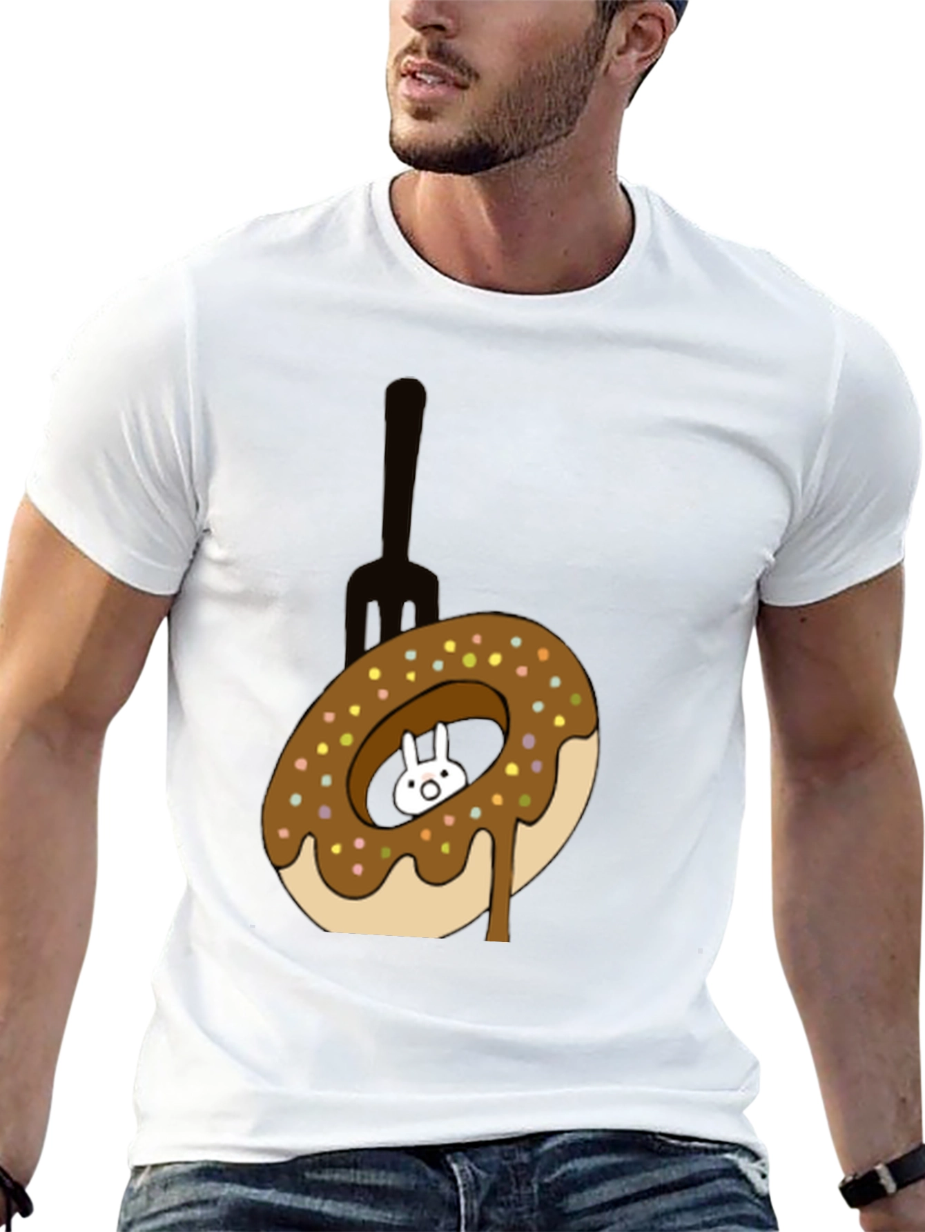 Donut Rabbit Graphic Tee - Funny Cartoon T-Shirt