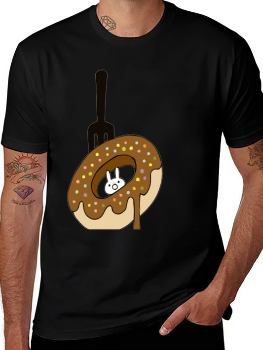 Donut Rabbit Graphic Tee - Funny Cartoon T-Shirt