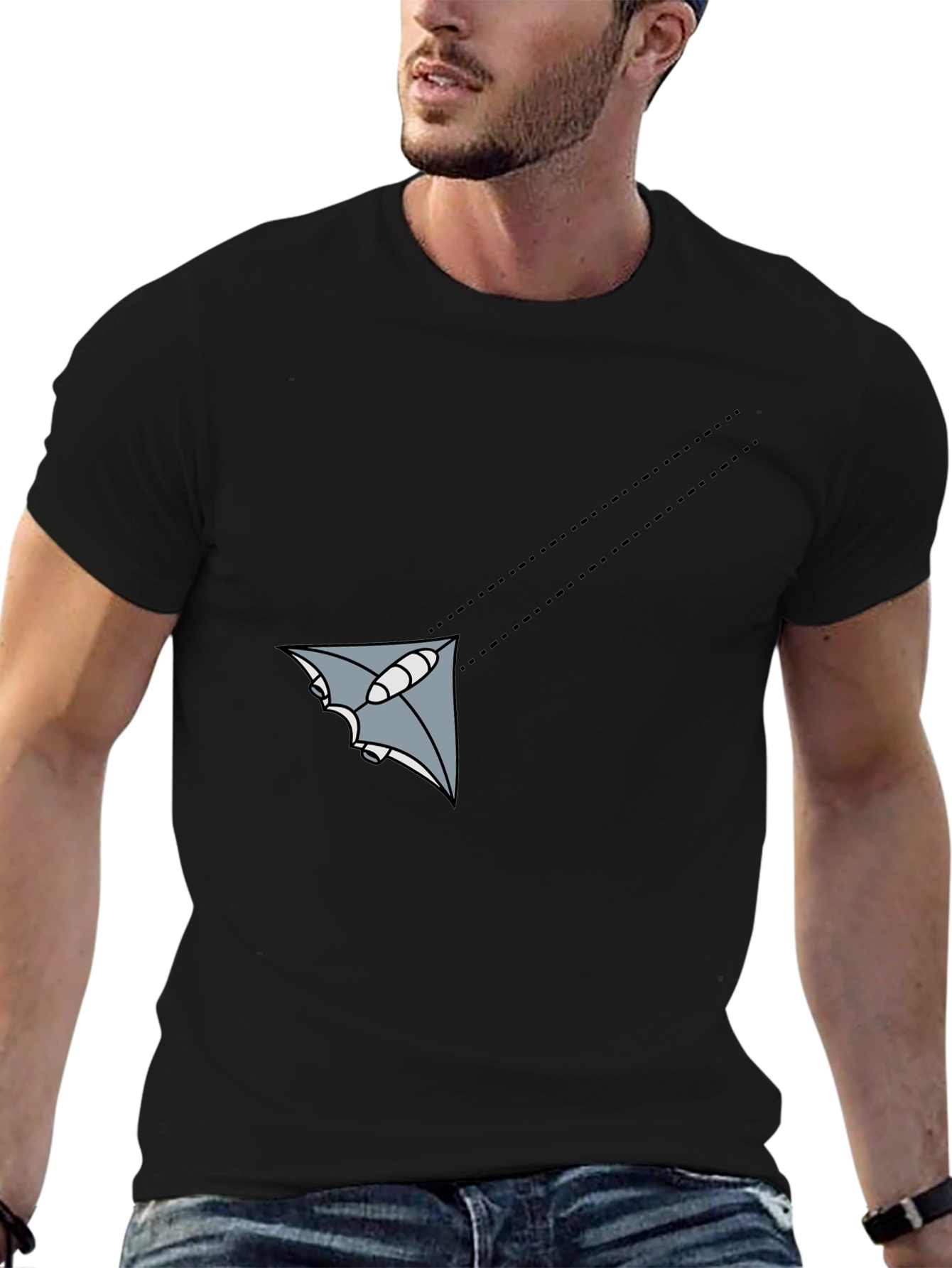Mens Black Graphic Tee - Flying Object Design