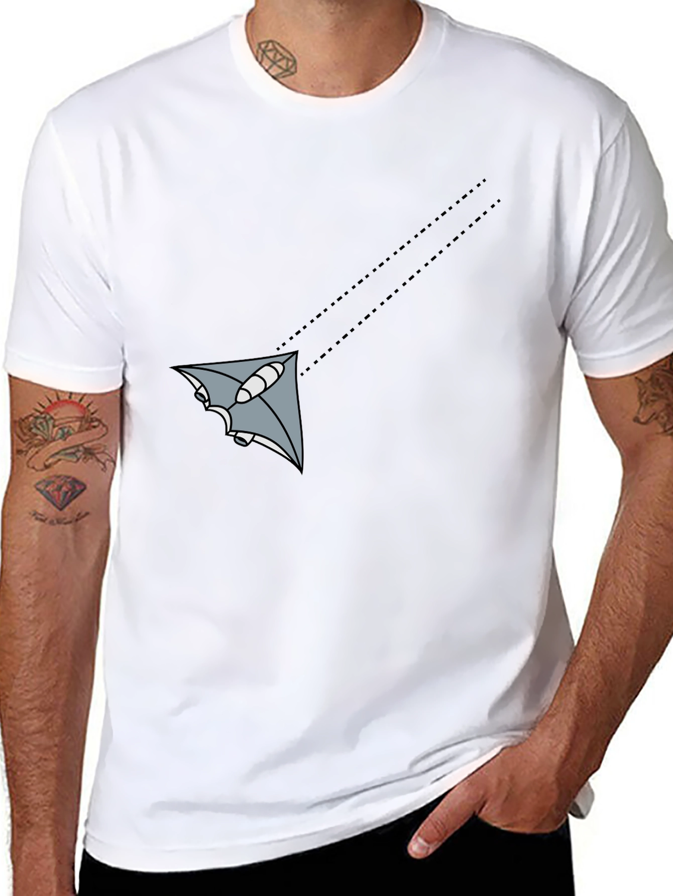 Mens Black Graphic Tee - Flying Object Design