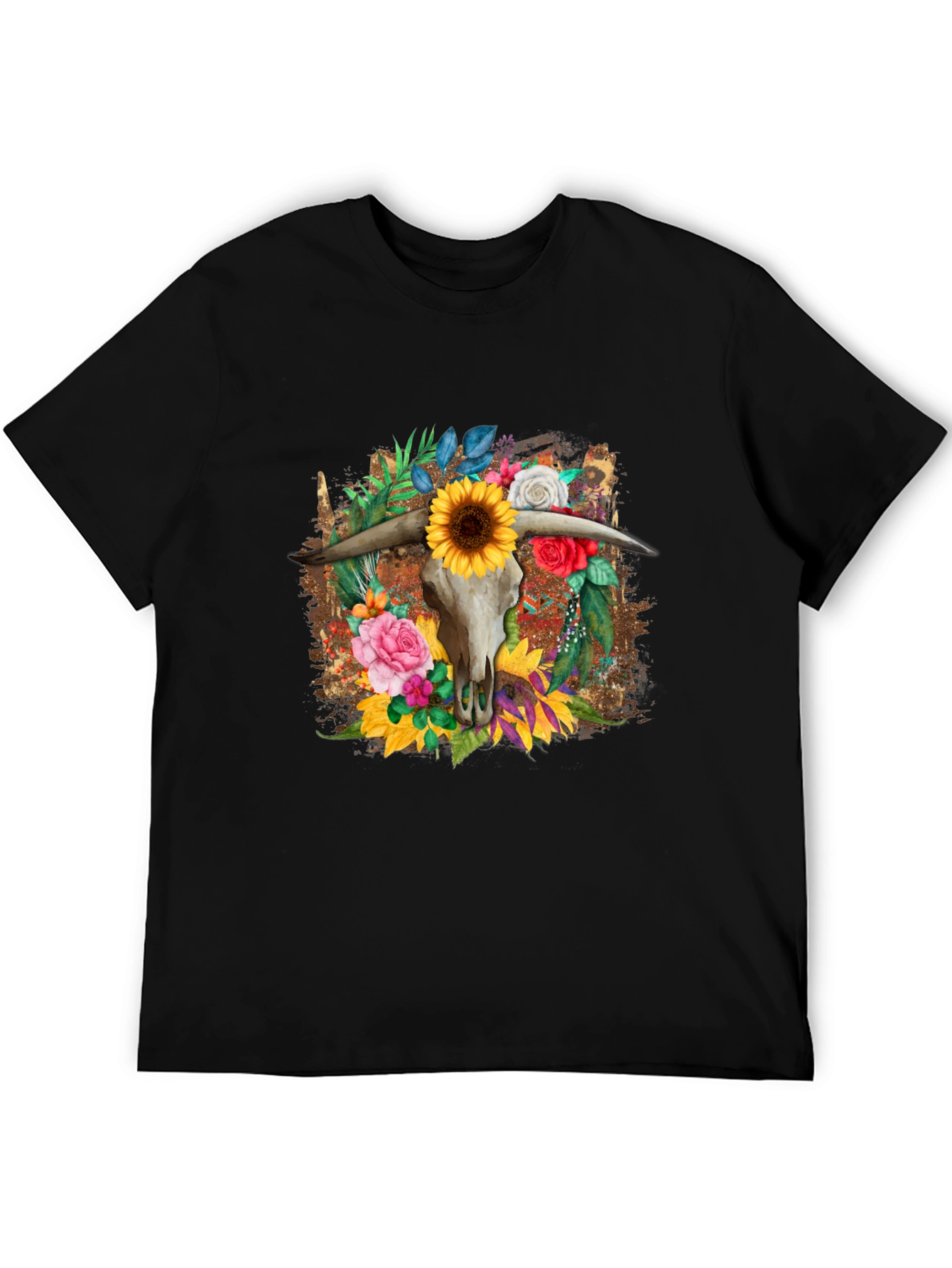 Floral Steer Skull Graphic Tee
