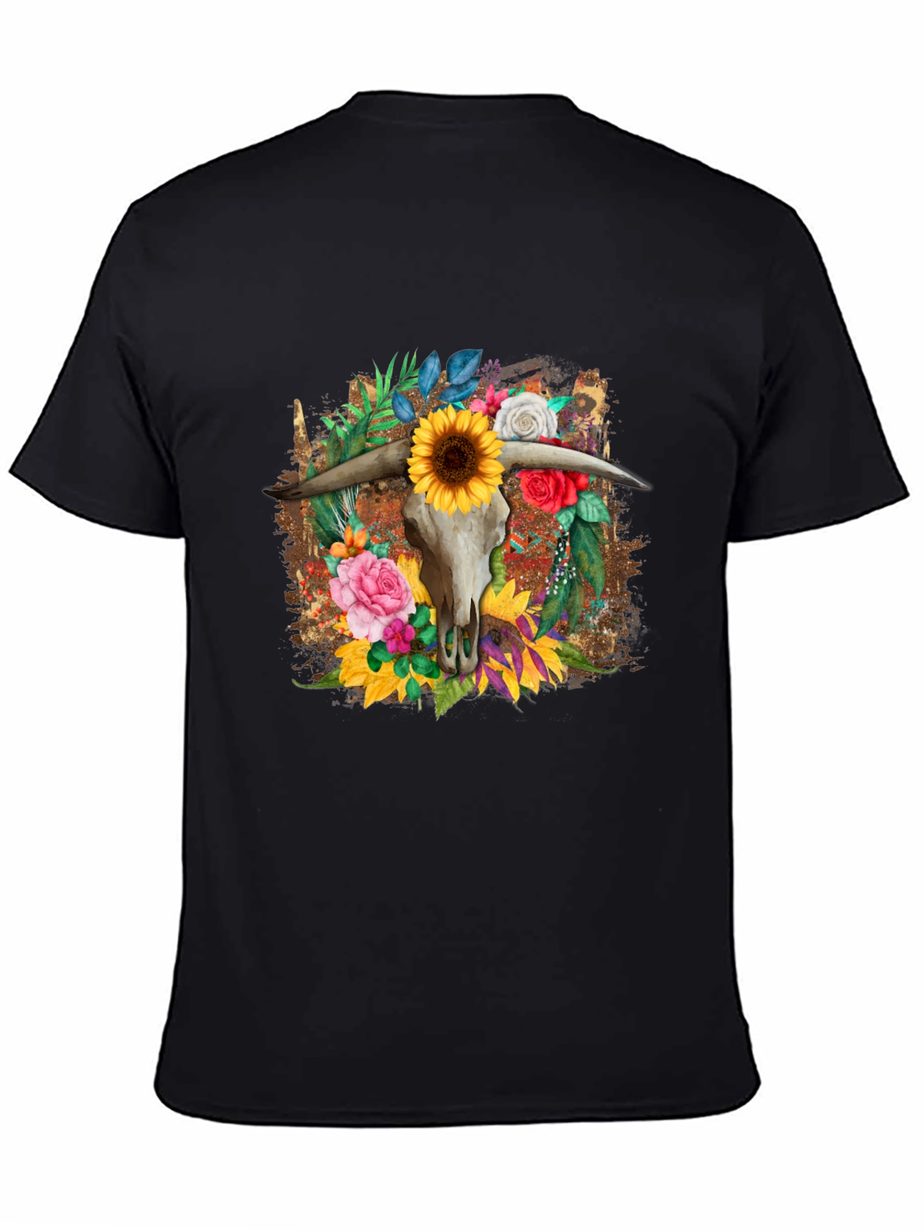 Floral Steer Skull Graphic Tee