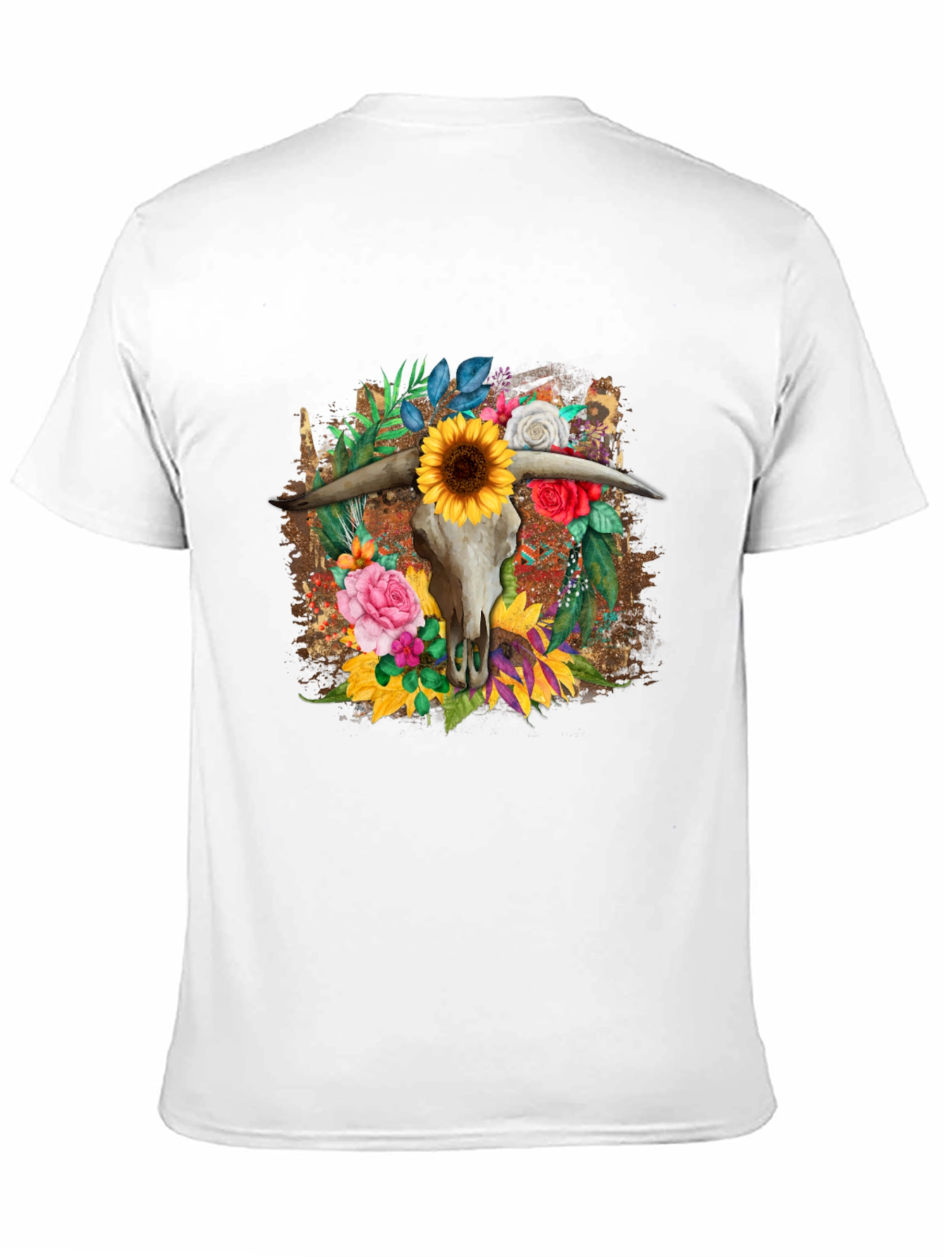 Floral Steer Skull Graphic Tee