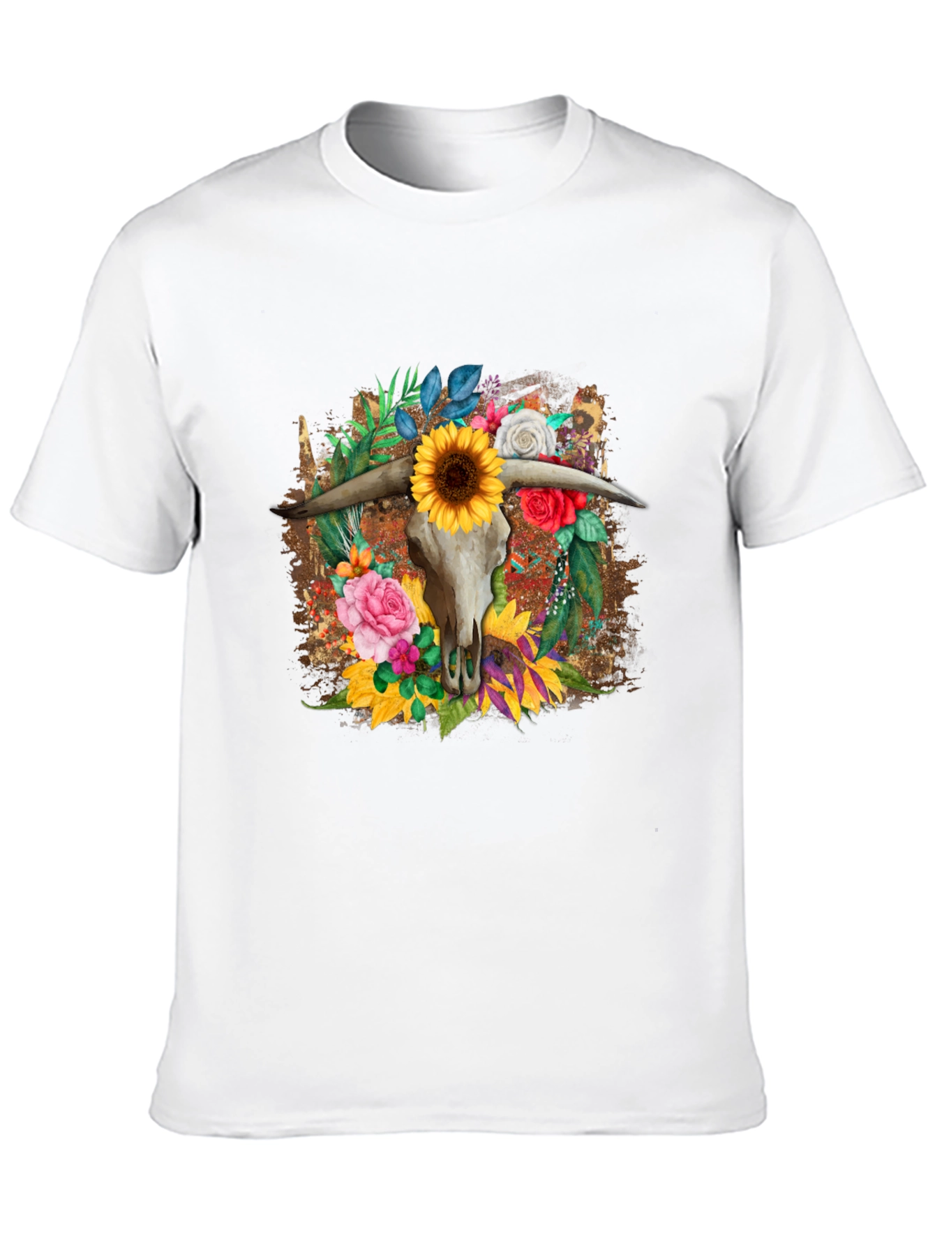 Floral Steer Skull Graphic Tee