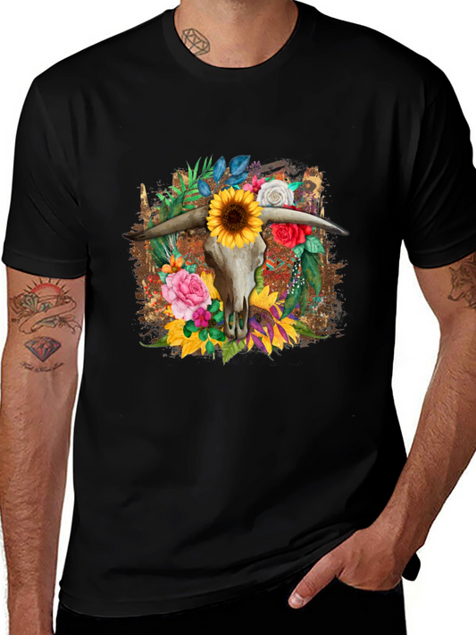 Floral Steer Skull Graphic Tee