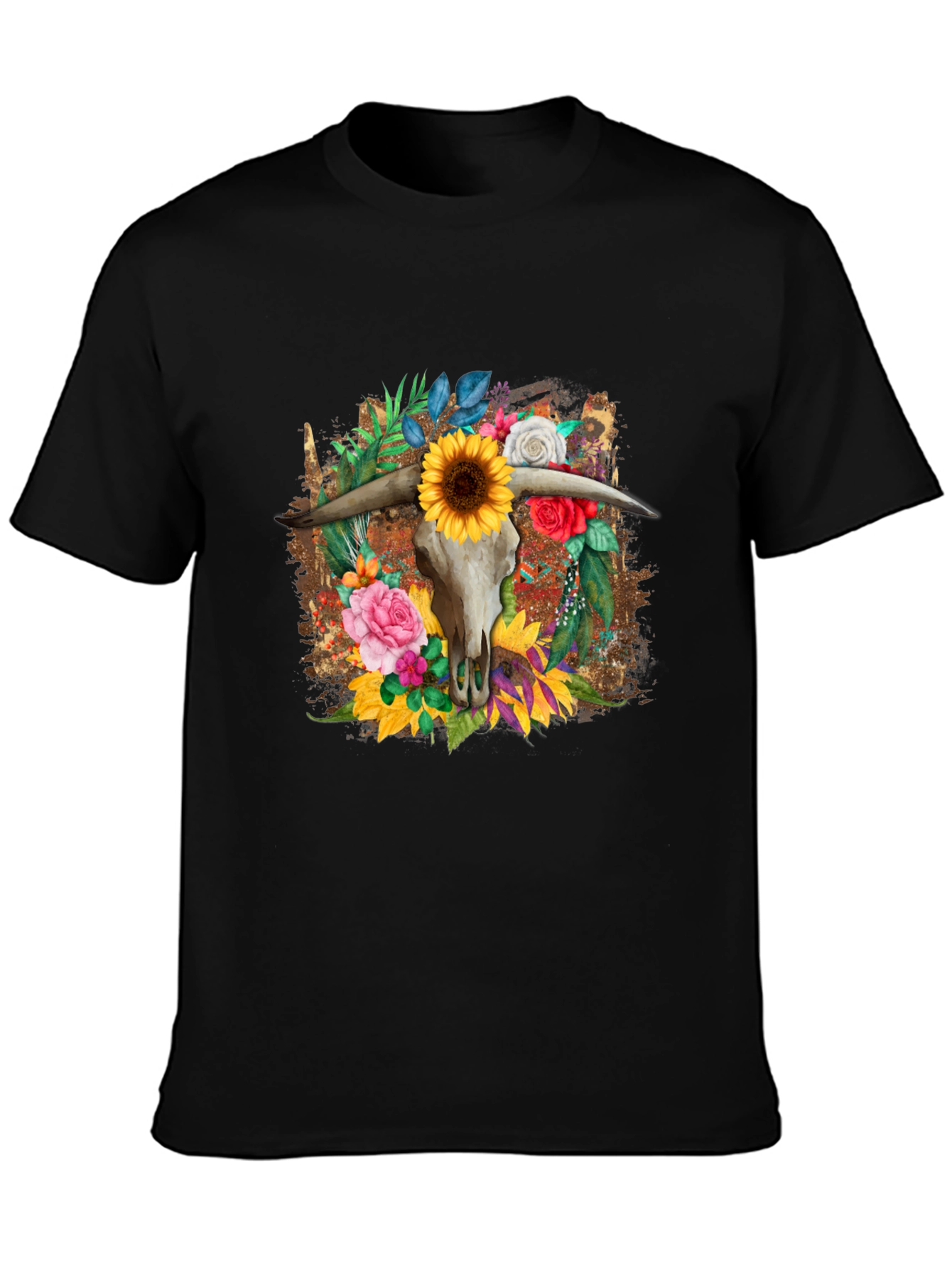 Floral Steer Skull Graphic Tee