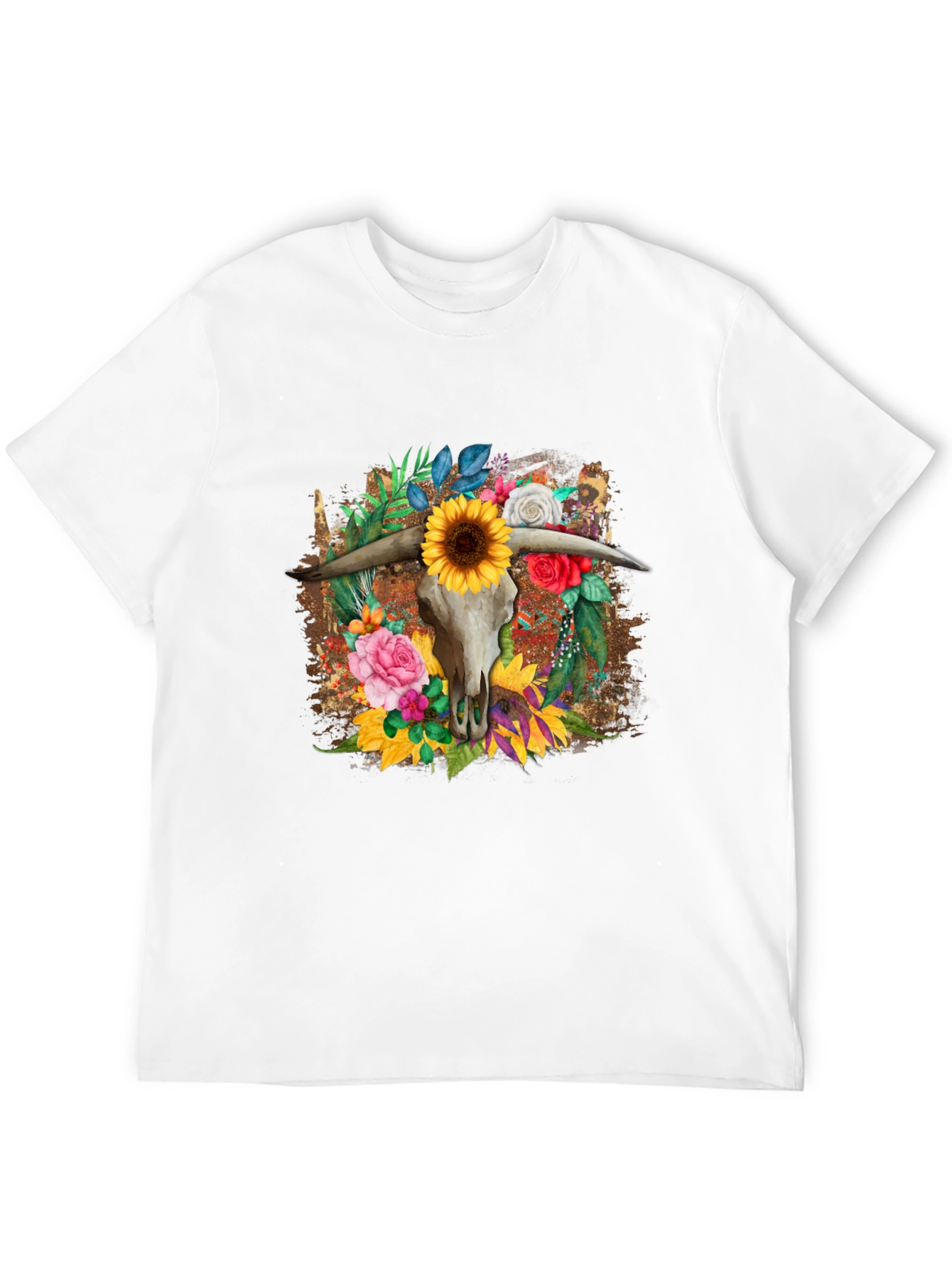 Floral Steer Skull Graphic Tee