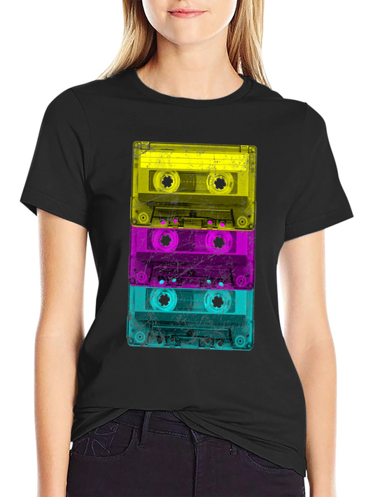 Retro Cassette Tape Stack T-Shirt - Vintage Music Lover Tee