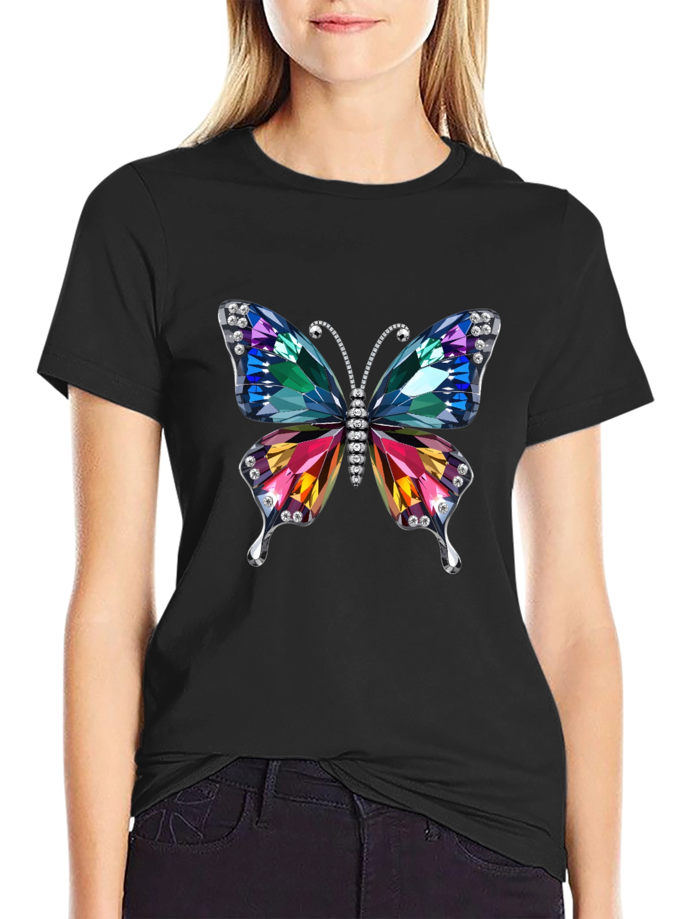 Butterfly Jewel Graphic Tee - Black