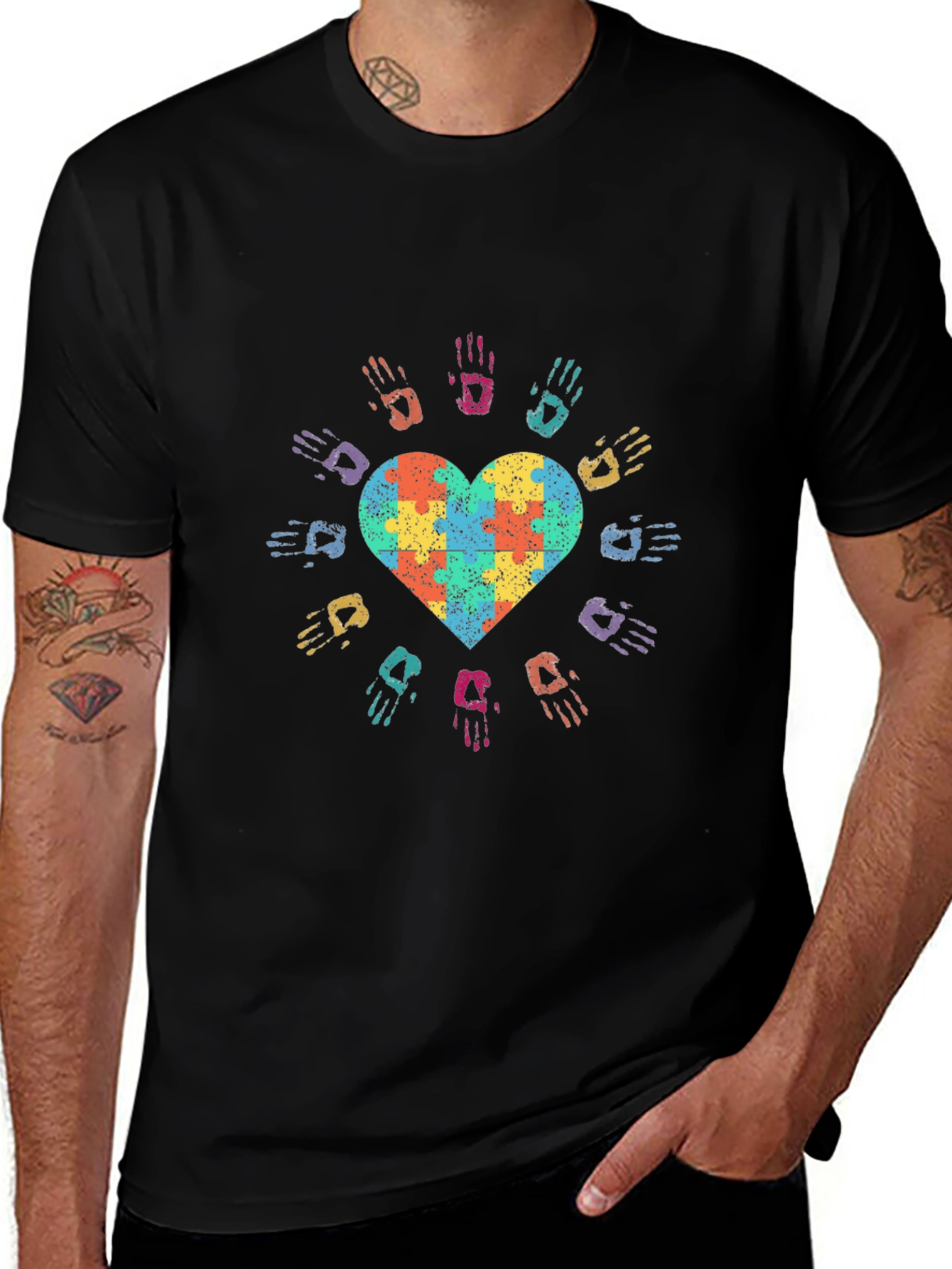Autism Awareness Heart Puzzle Hands T-Shirt