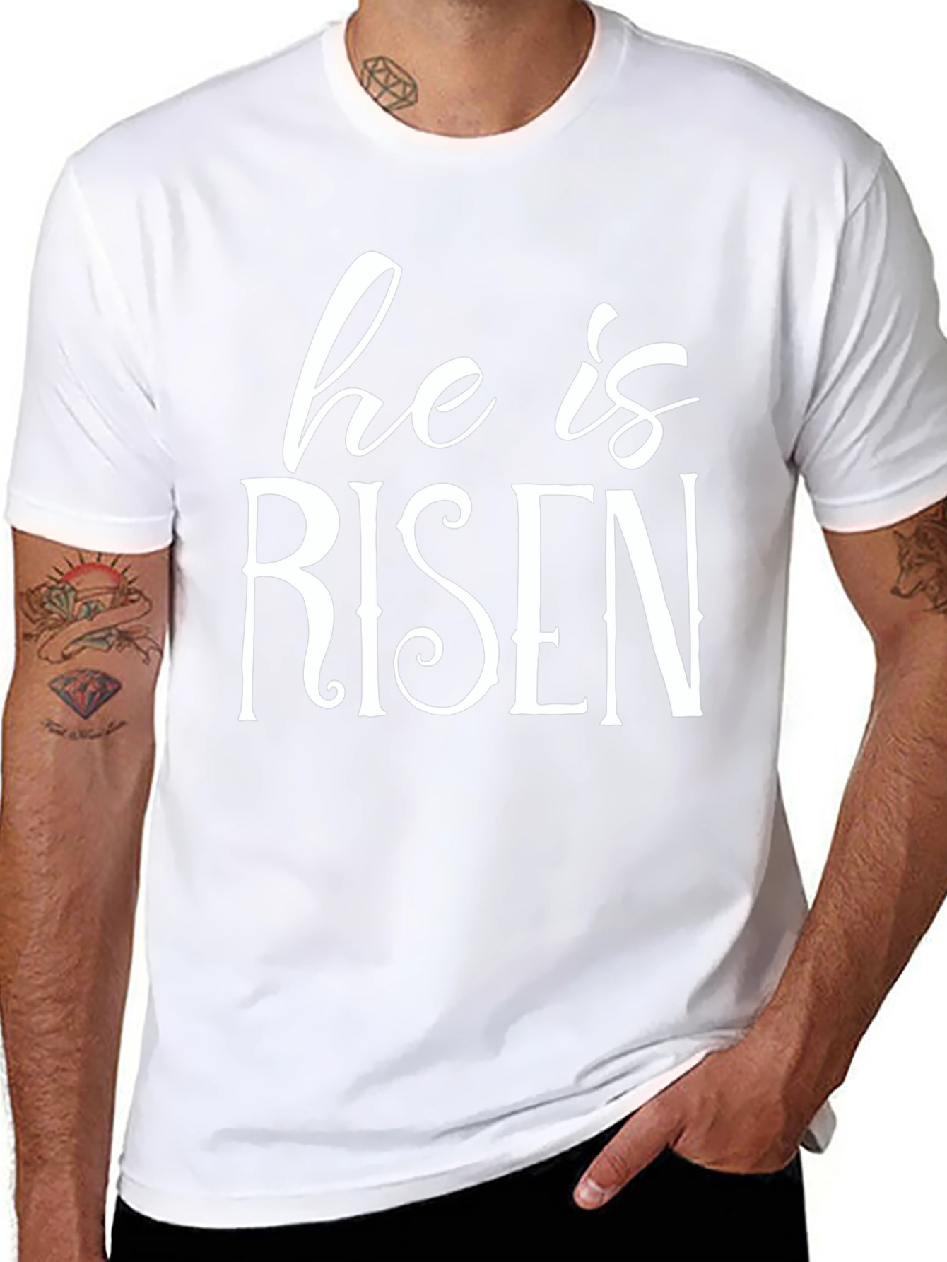 He is Risen Black T-Shirt Easter Holiday Christian Apparel