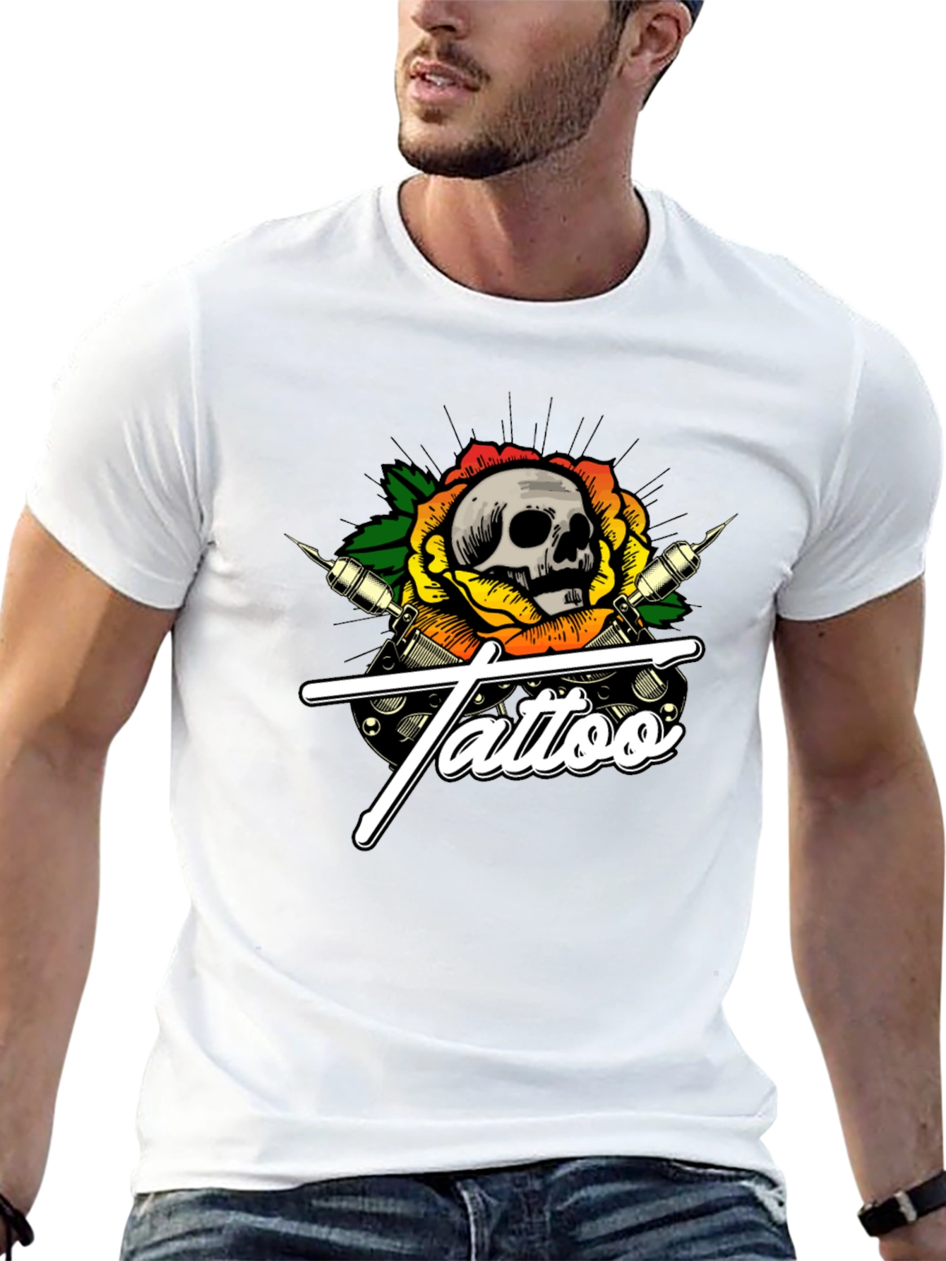 Skull Tattoo Graphic T-Shirt - Black