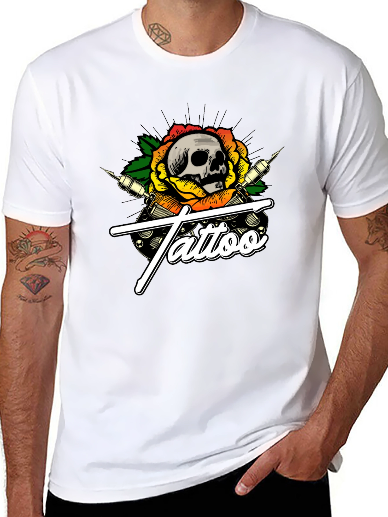 Skull Tattoo Graphic T-Shirt - Black