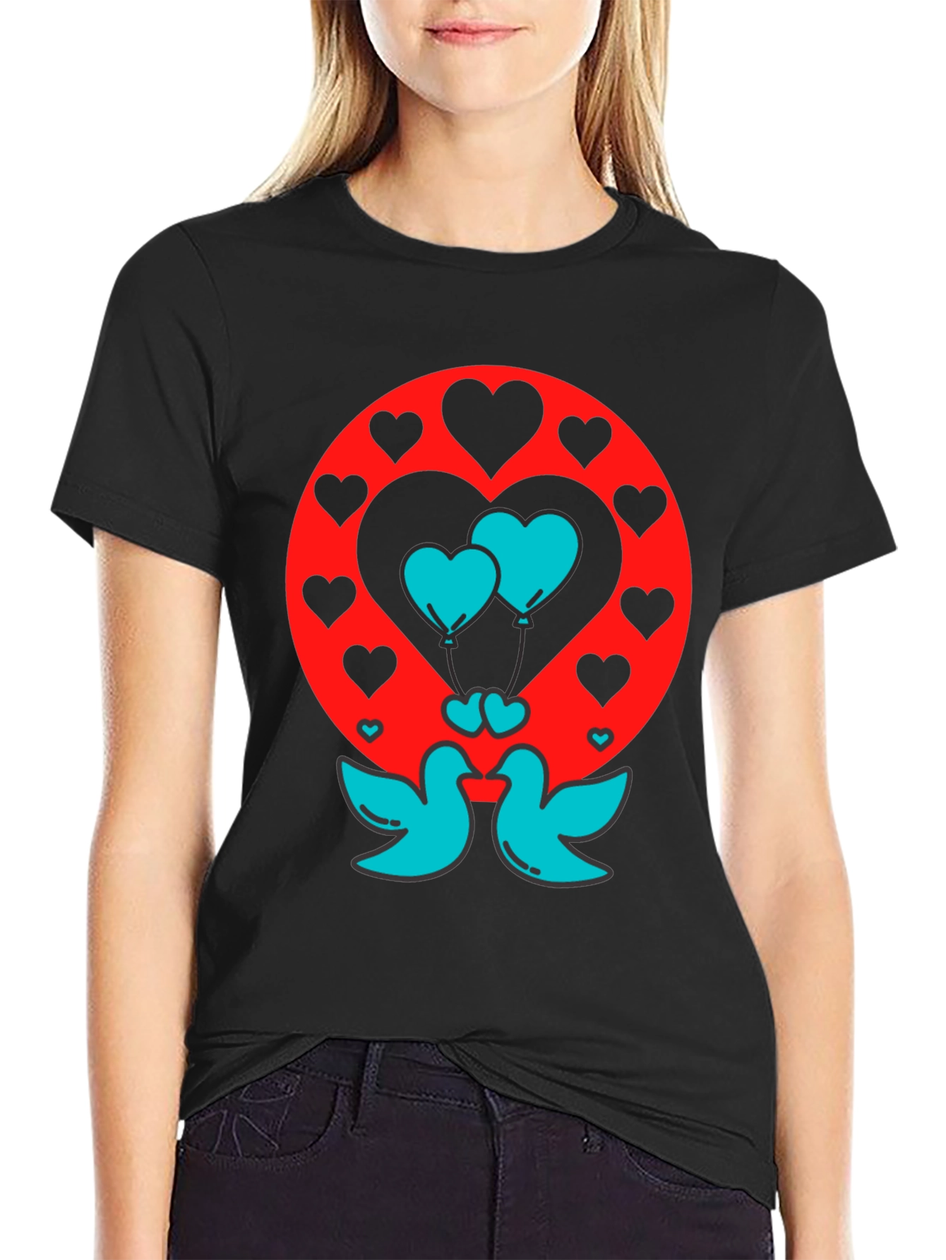Love Birds Heart Balloons Graphic Tee