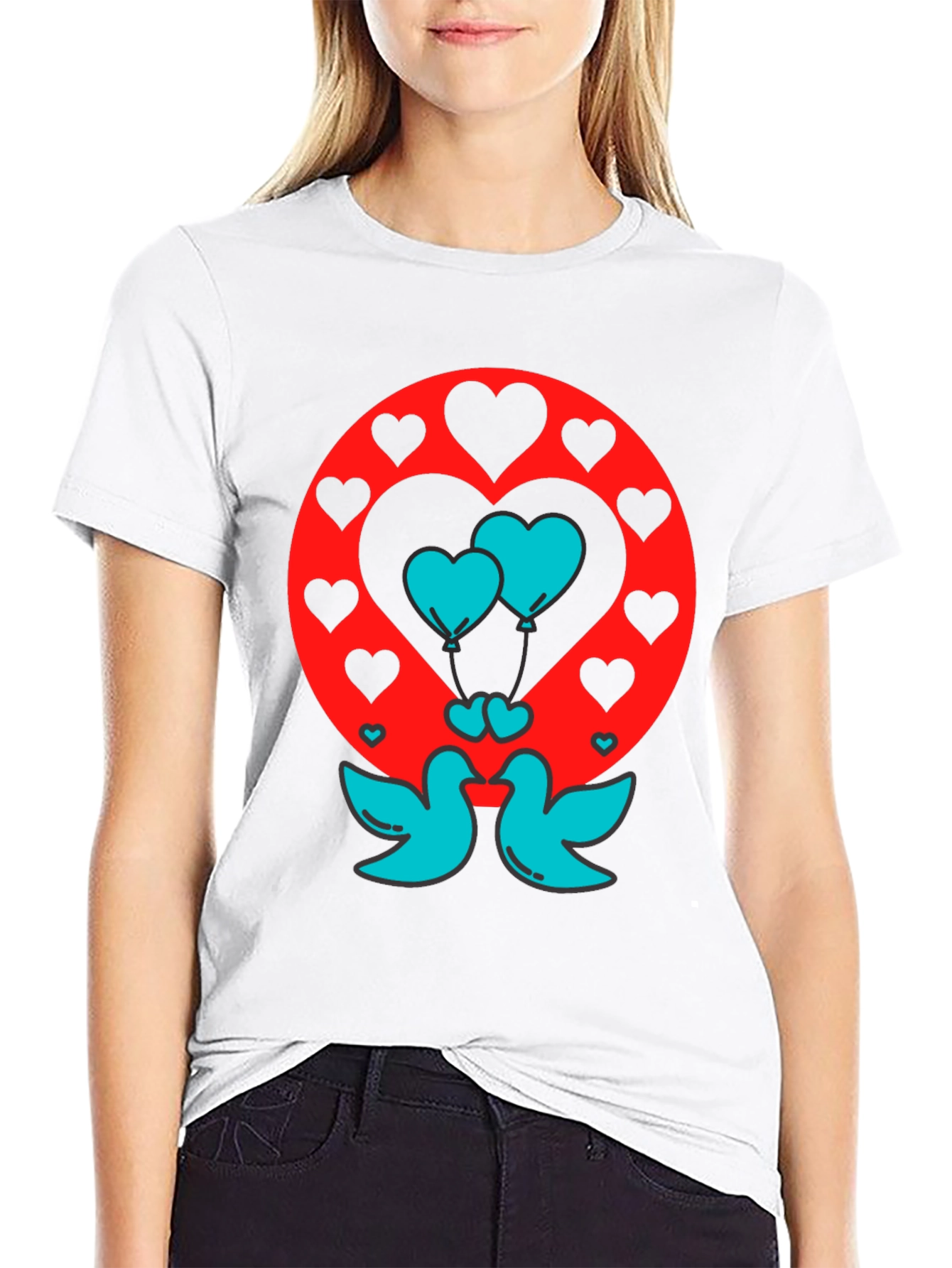 Love Birds Heart Balloons Graphic Tee