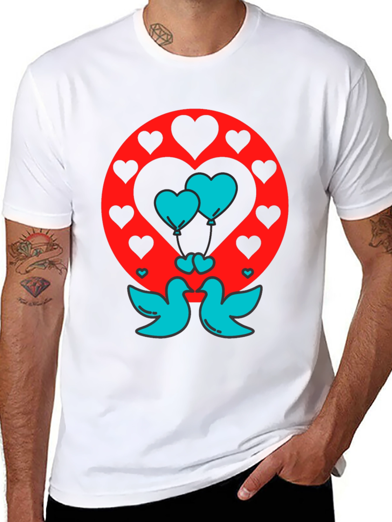 Love Birds Heart Balloons Graphic Tee