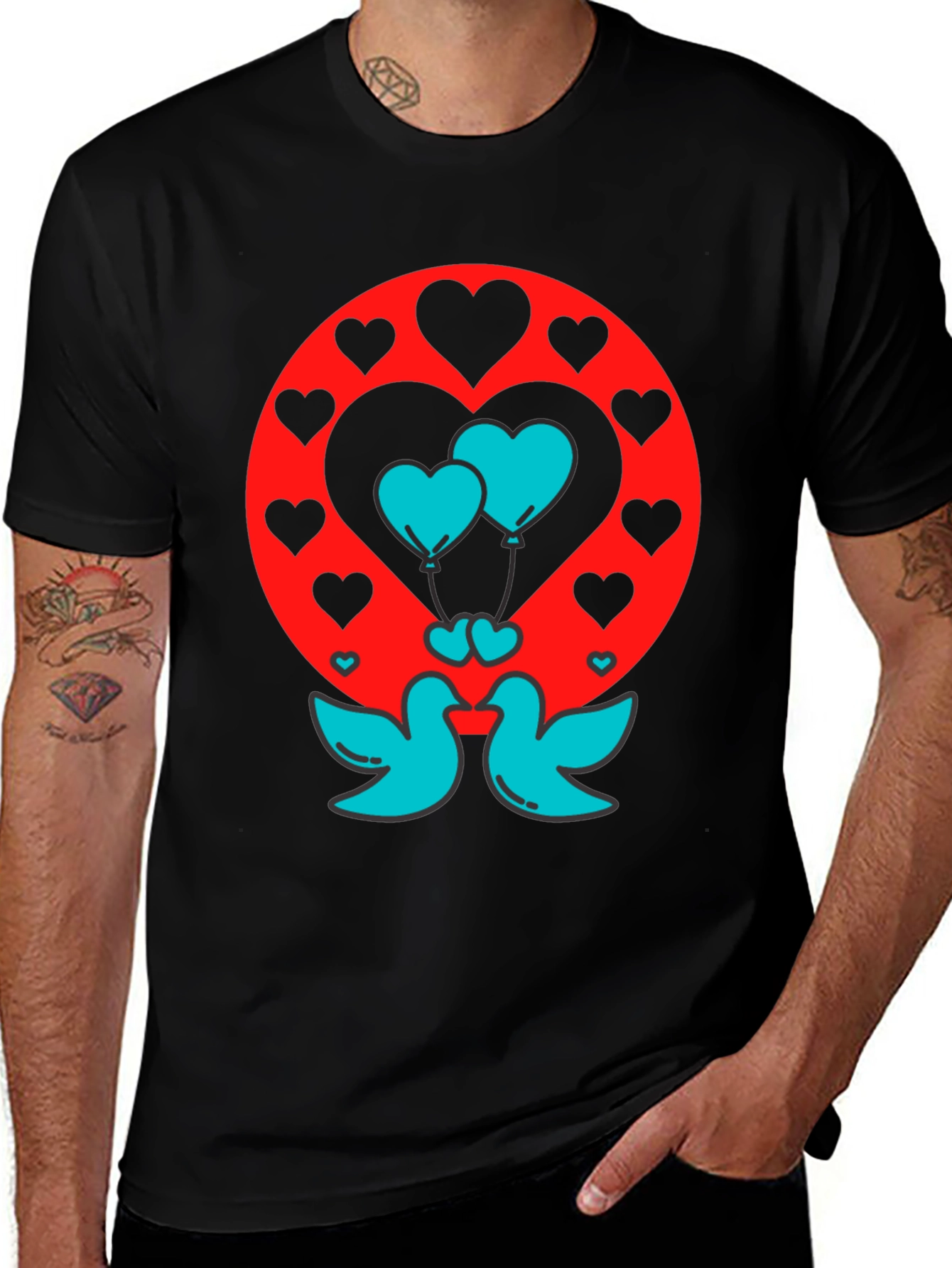 Love Birds Heart Balloons Graphic Tee