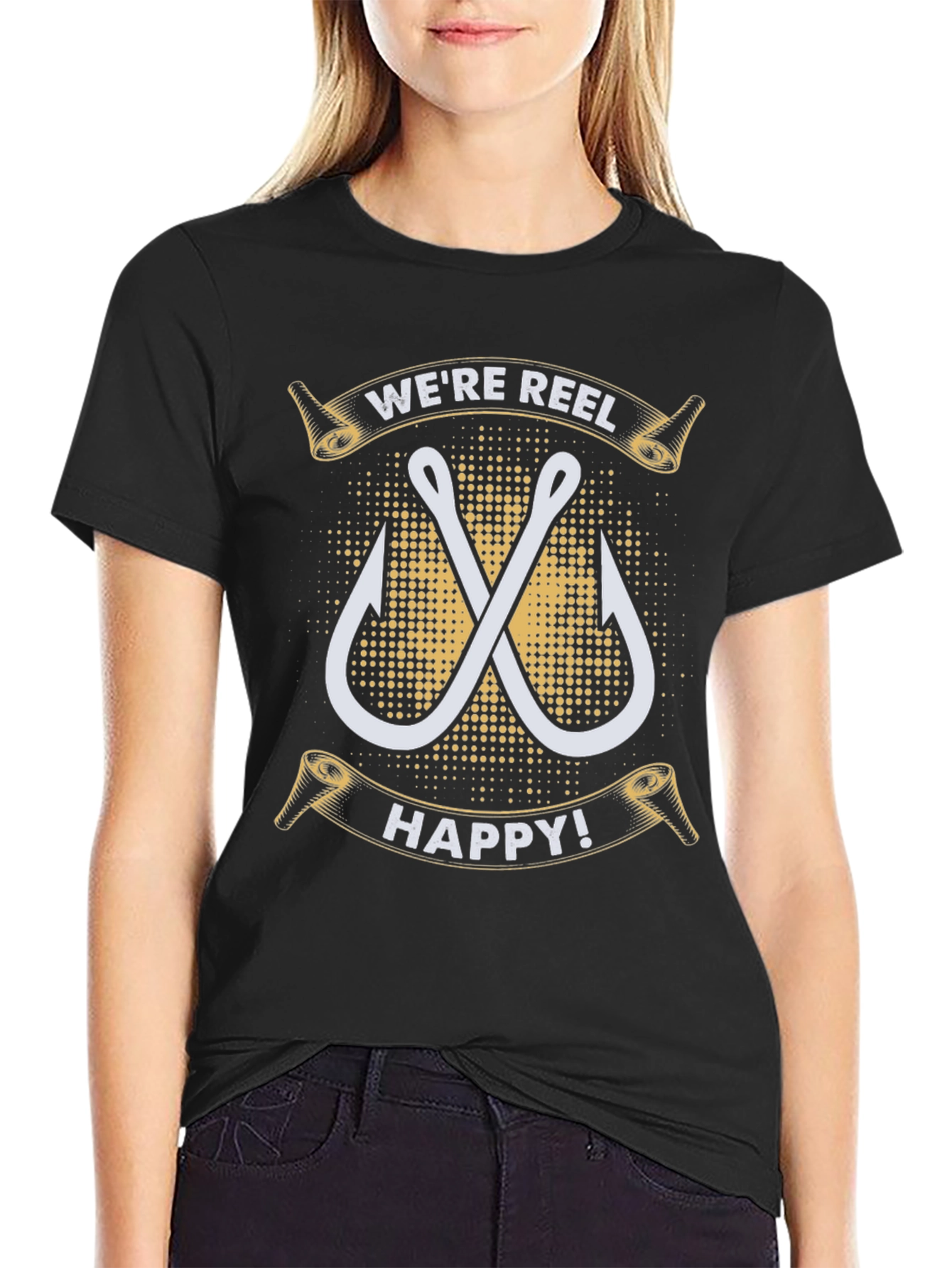 Were Reel Happy T-Shirt - Fishing Hook Design