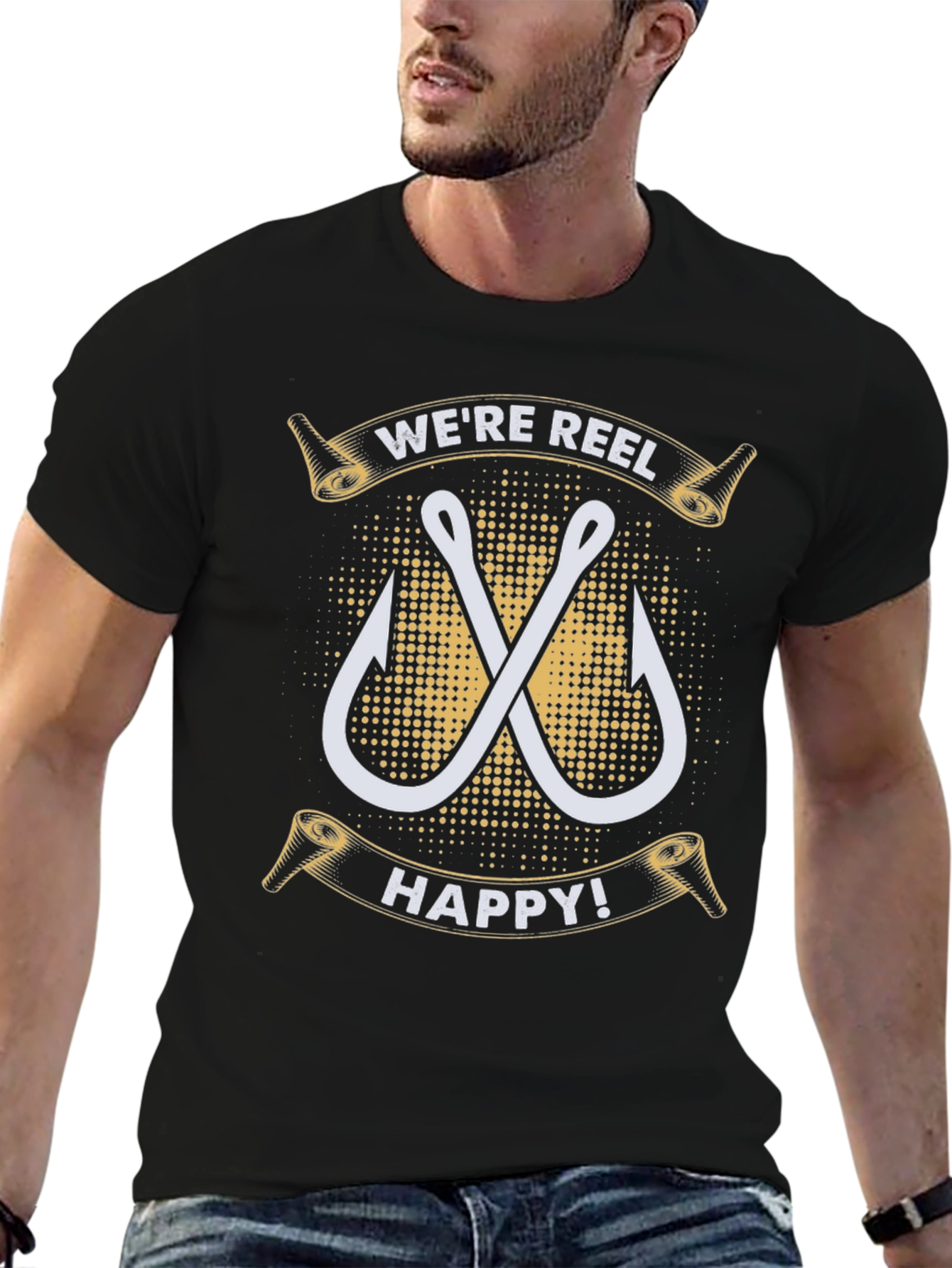 Were Reel Happy T-Shirt - Fishing Hook Design