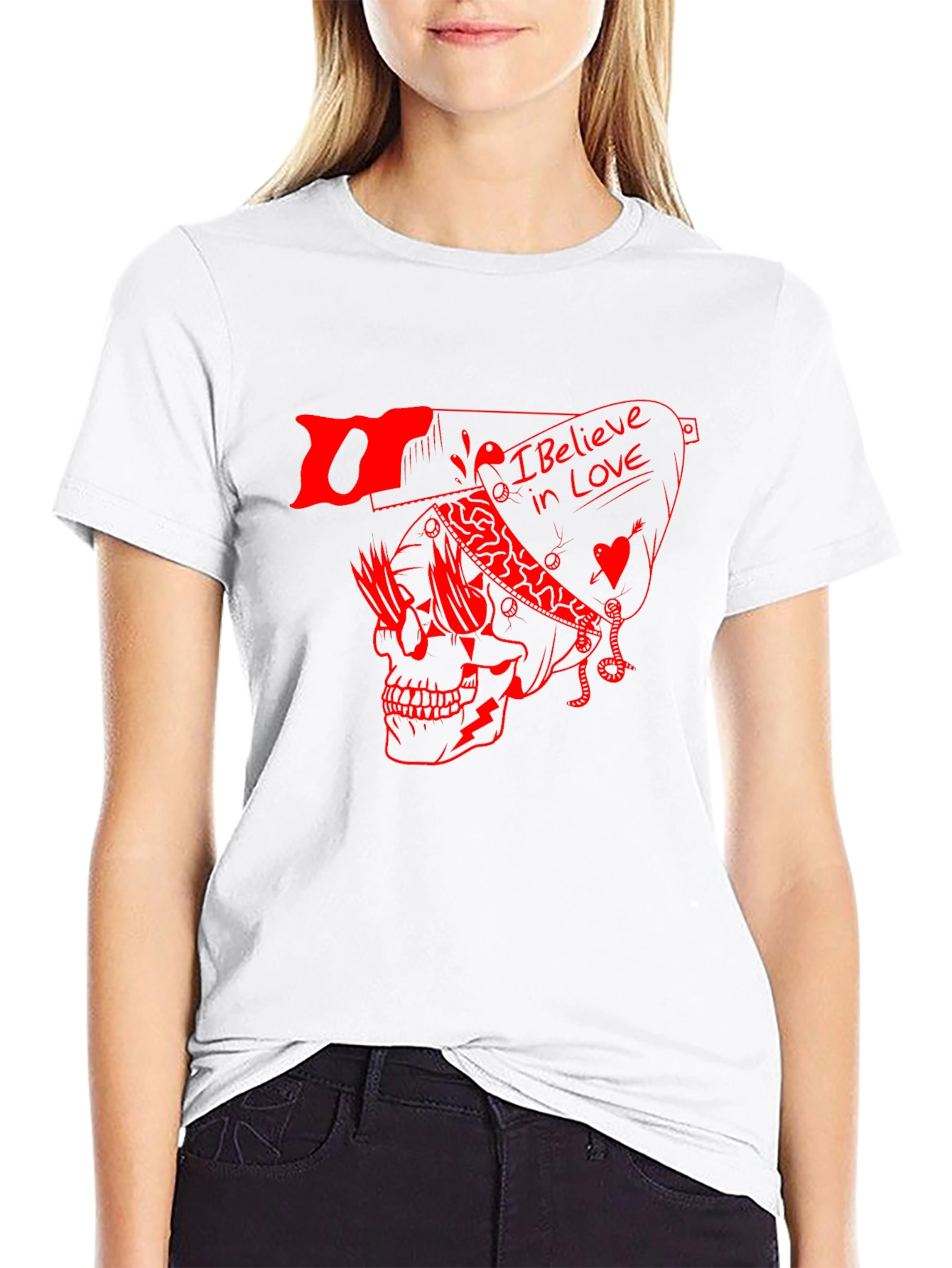 Skull Graphic Tee - I Believe in Love Print