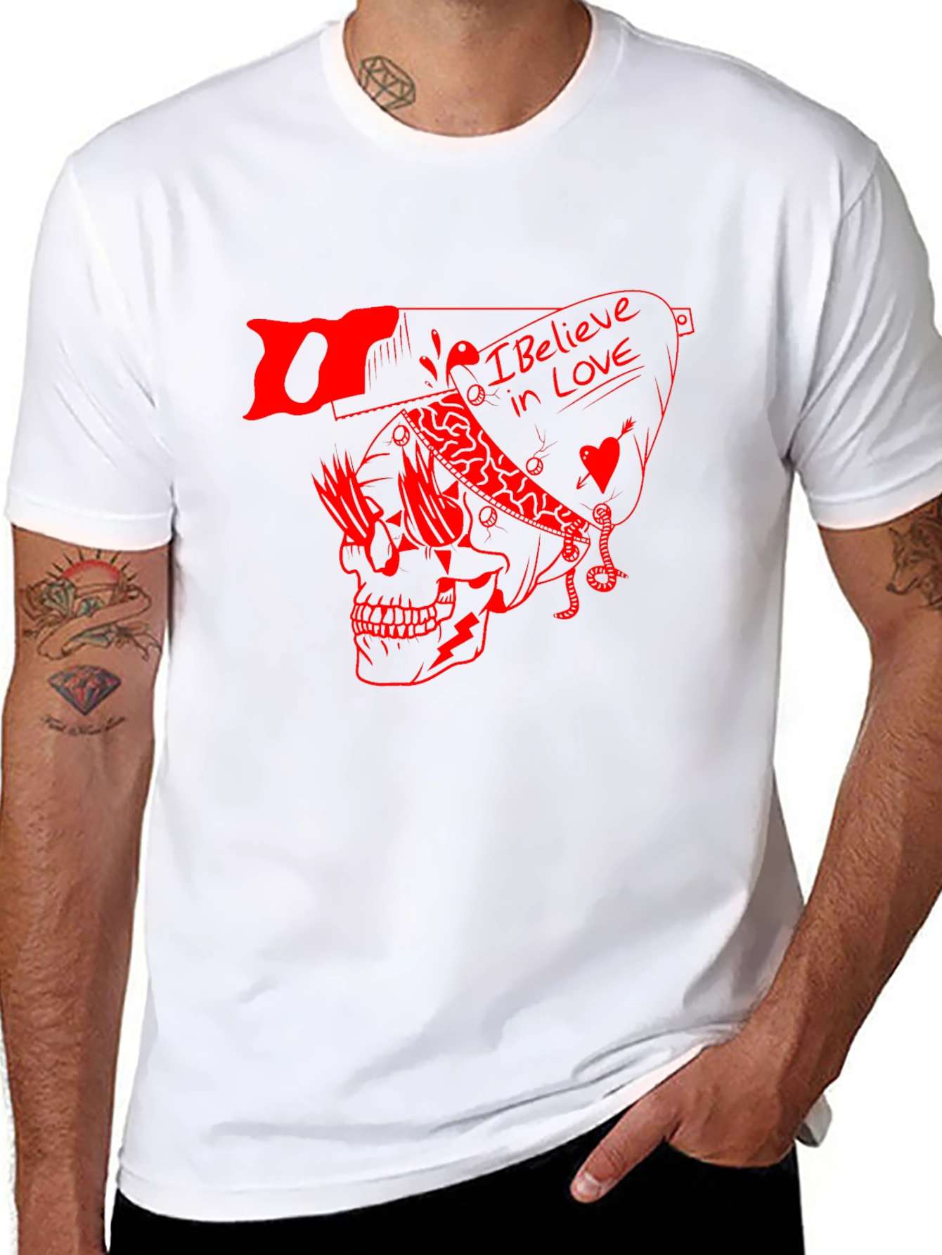 Skull Graphic Tee - I Believe in Love Print