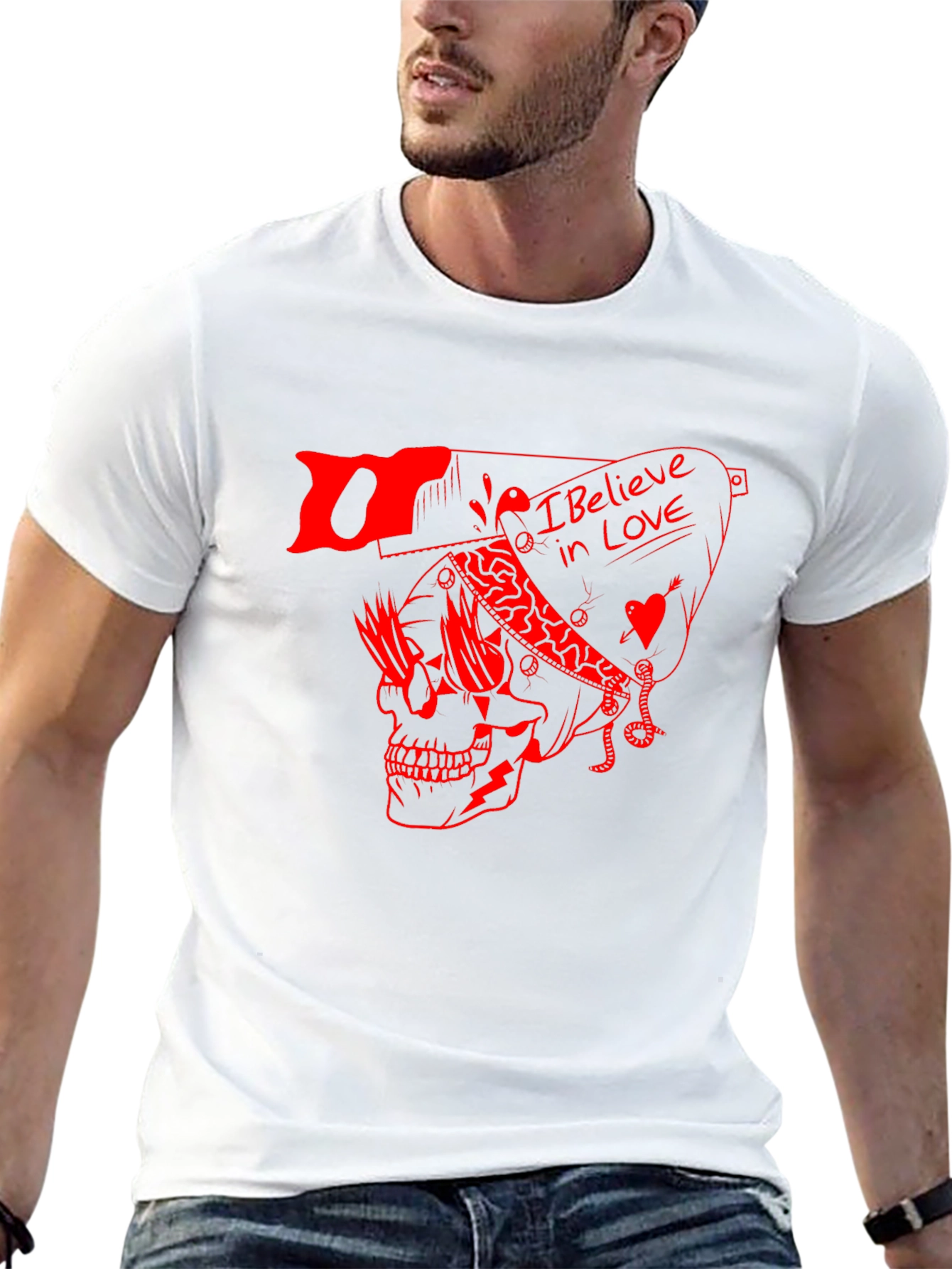 Skull Graphic Tee - I Believe in Love Print