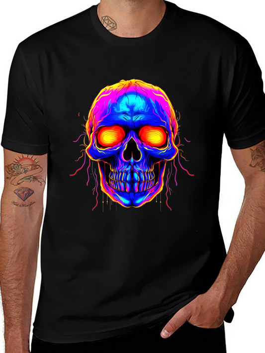 Vibrant Skull Graphic Tee - Black Cotton Blend
