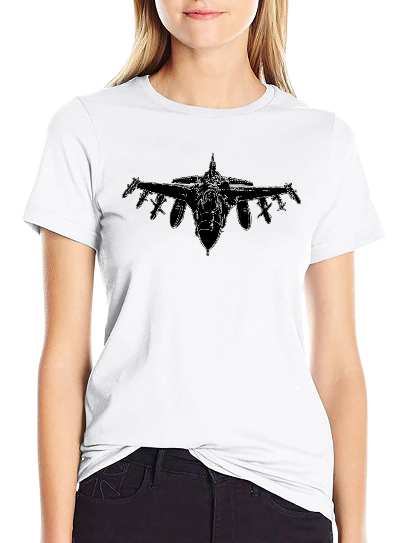 Black T-Shirt with Airplane Graphic