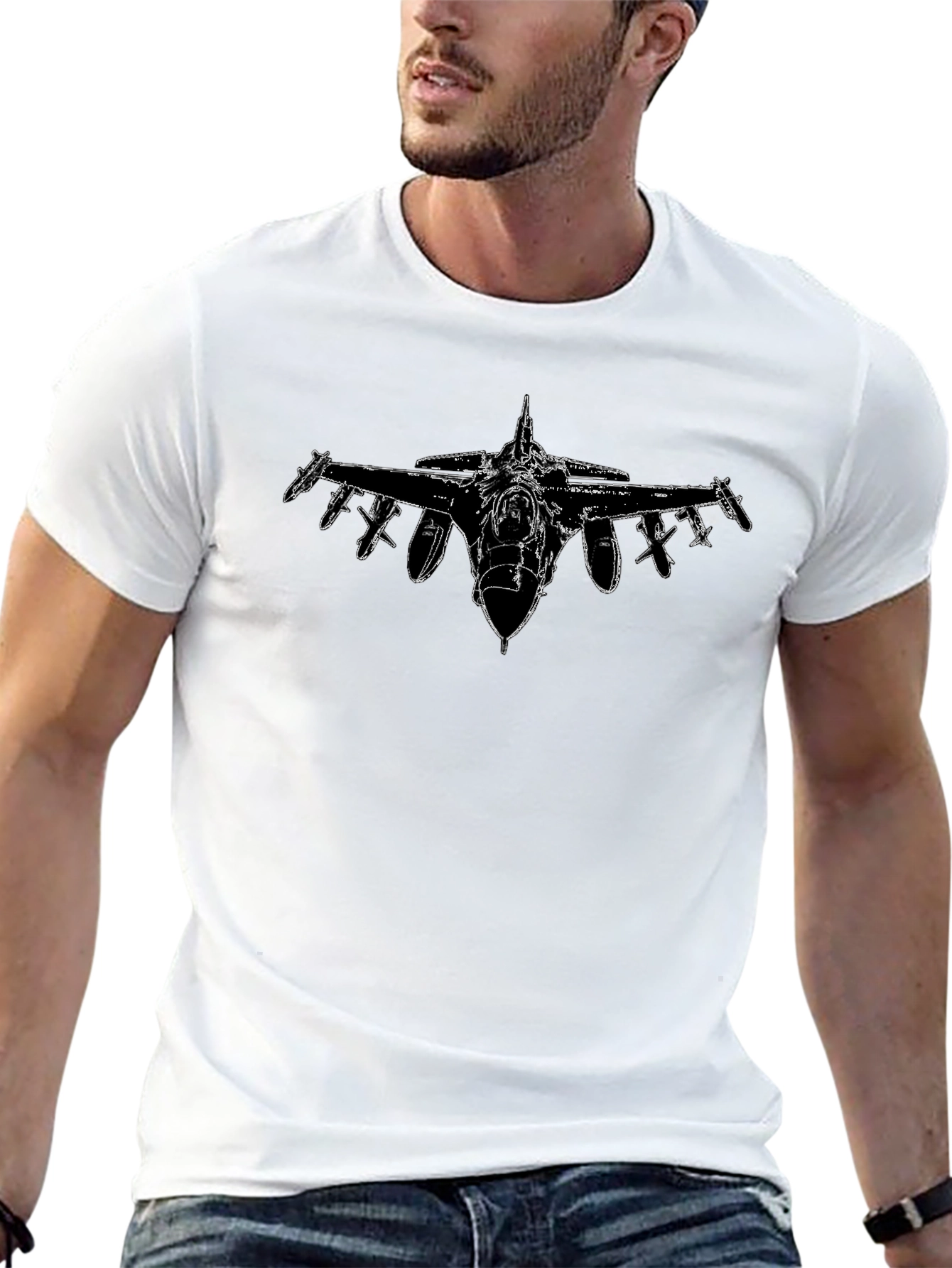 Black T-Shirt with Airplane Graphic