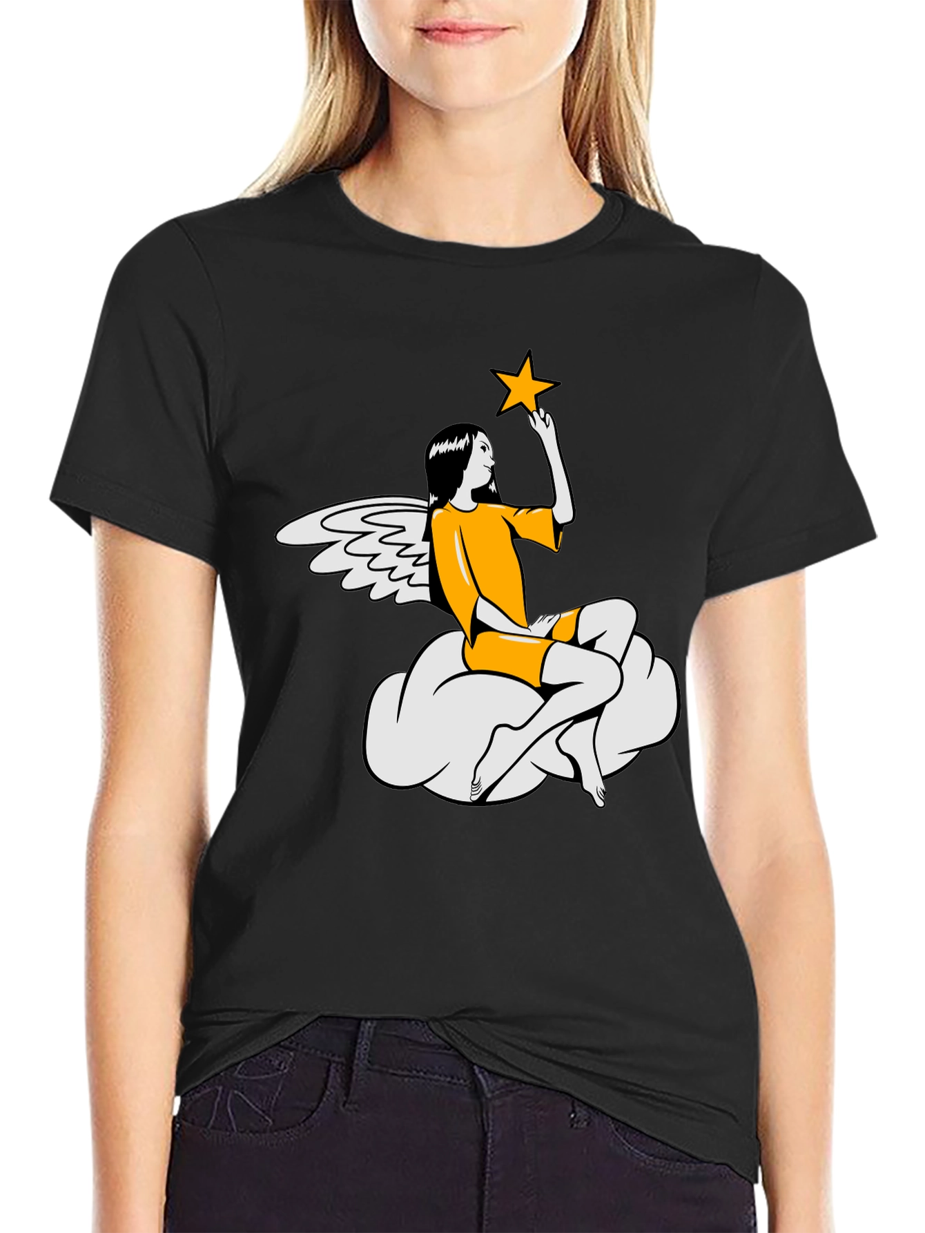 Angel & Star Graphic Tee - Stylish Black T-Shirt
