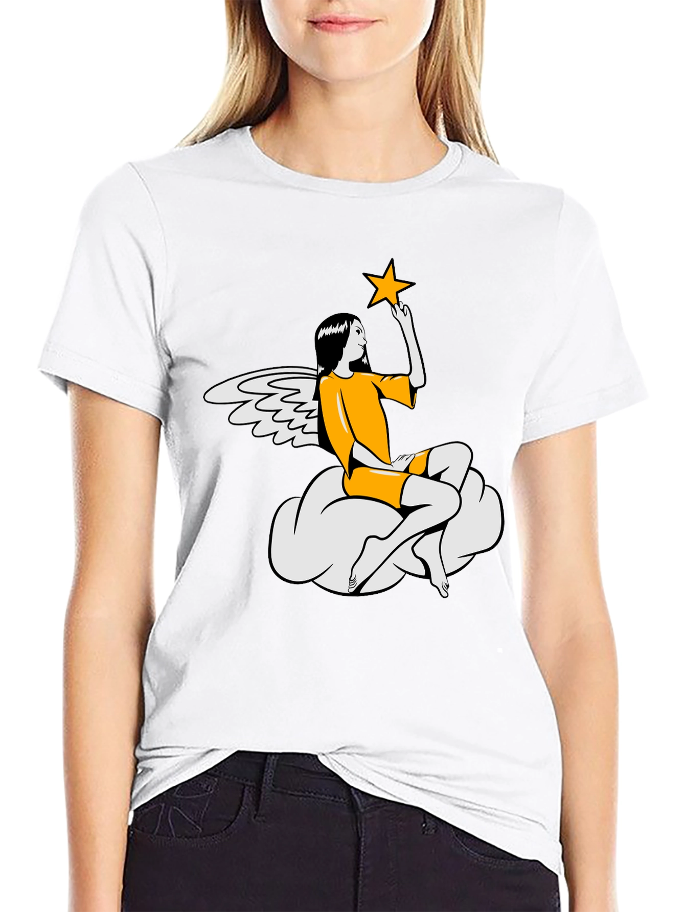 Angel & Star Graphic Tee - Stylish Black T-Shirt