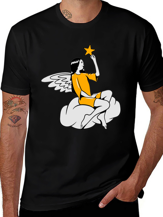 Angel & Star Graphic Tee - Stylish Black T-Shirt