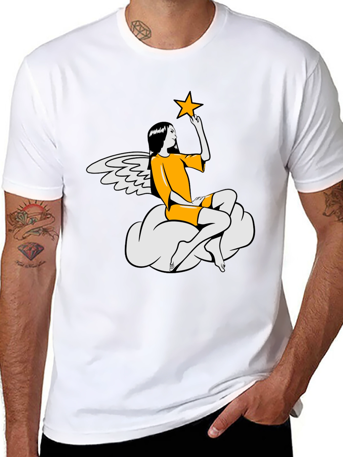 Angel & Star Graphic Tee - Stylish Black T-Shirt