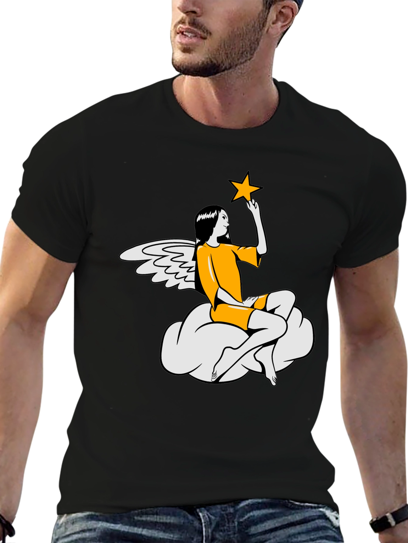Angel & Star Graphic Tee - Stylish Black T-Shirt