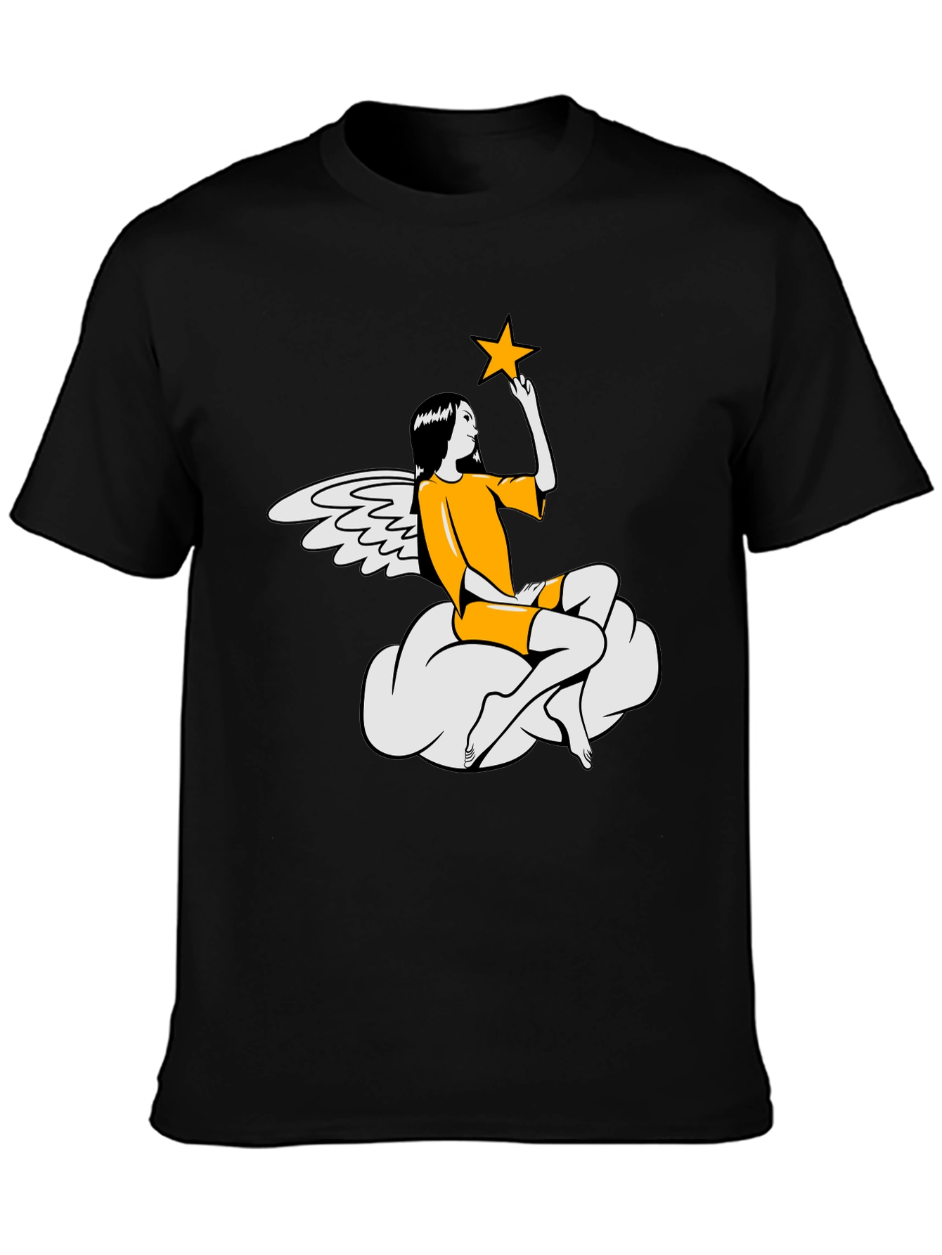 Angel & Star Graphic Tee - Stylish Black T-Shirt