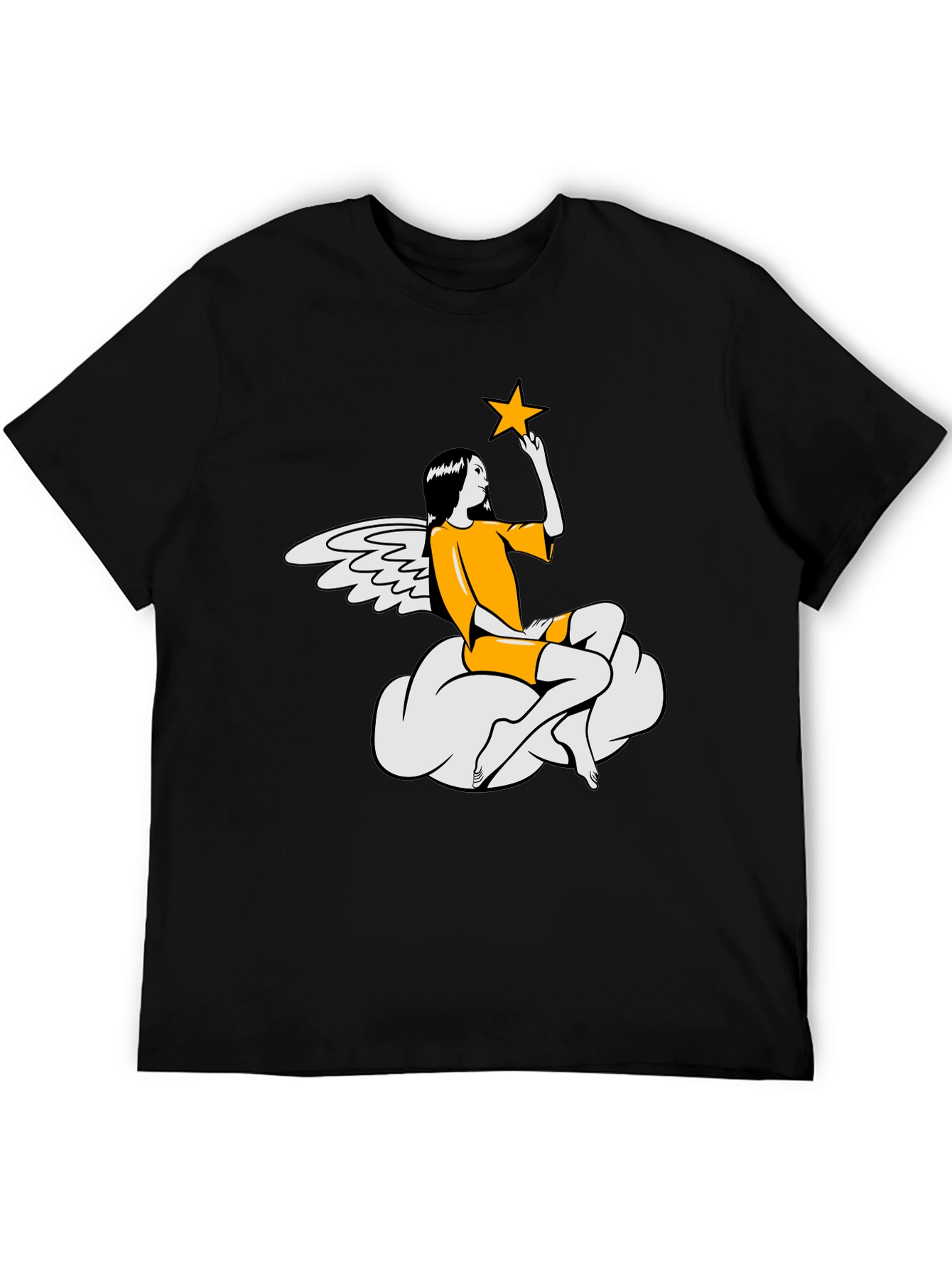 Angel & Star Graphic Tee - Stylish Black T-Shirt