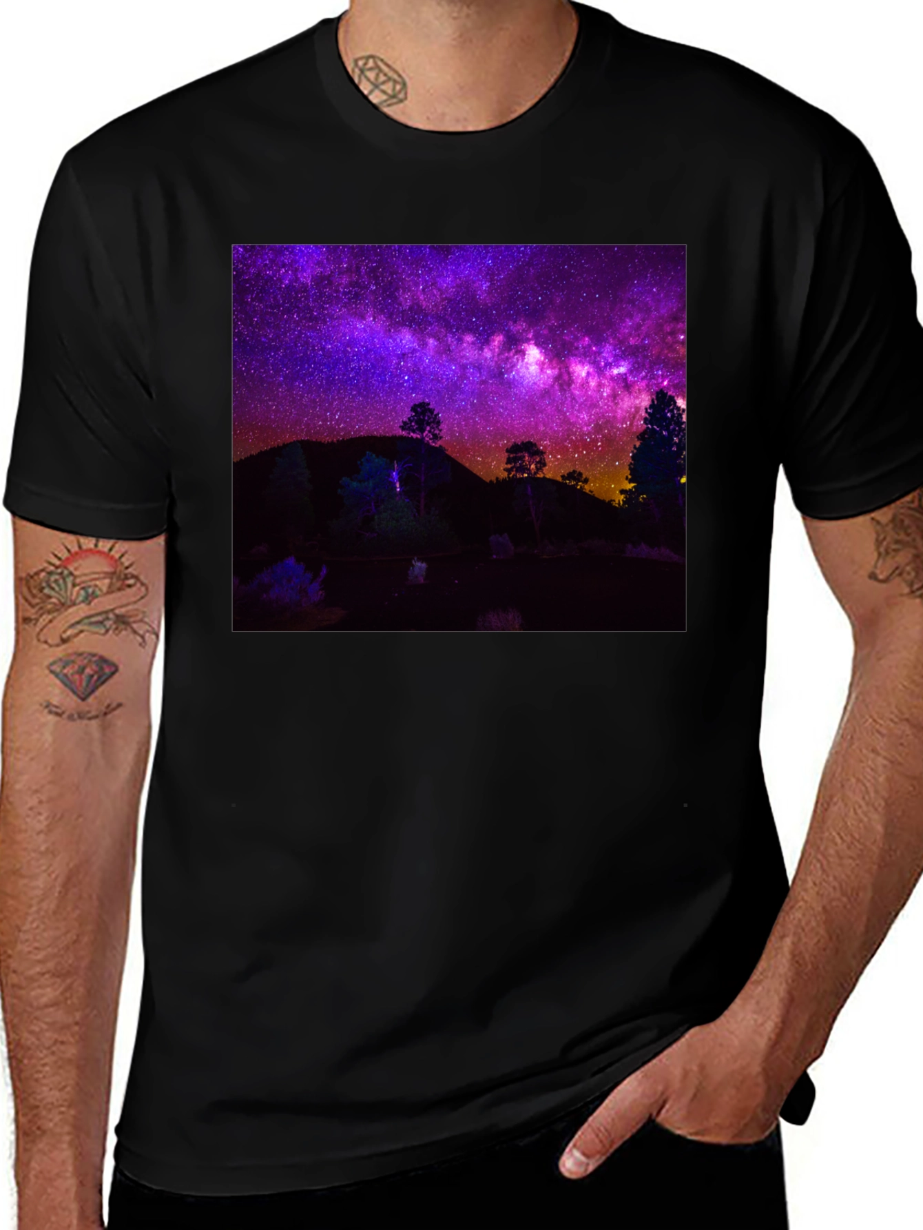 Night Sky Graphic Tee - Black Cotton