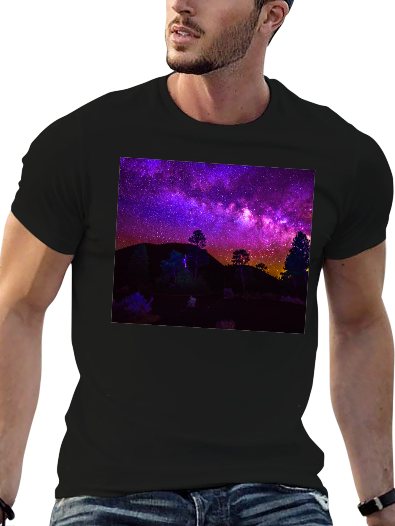 Night Sky Graphic Tee - Black Cotton