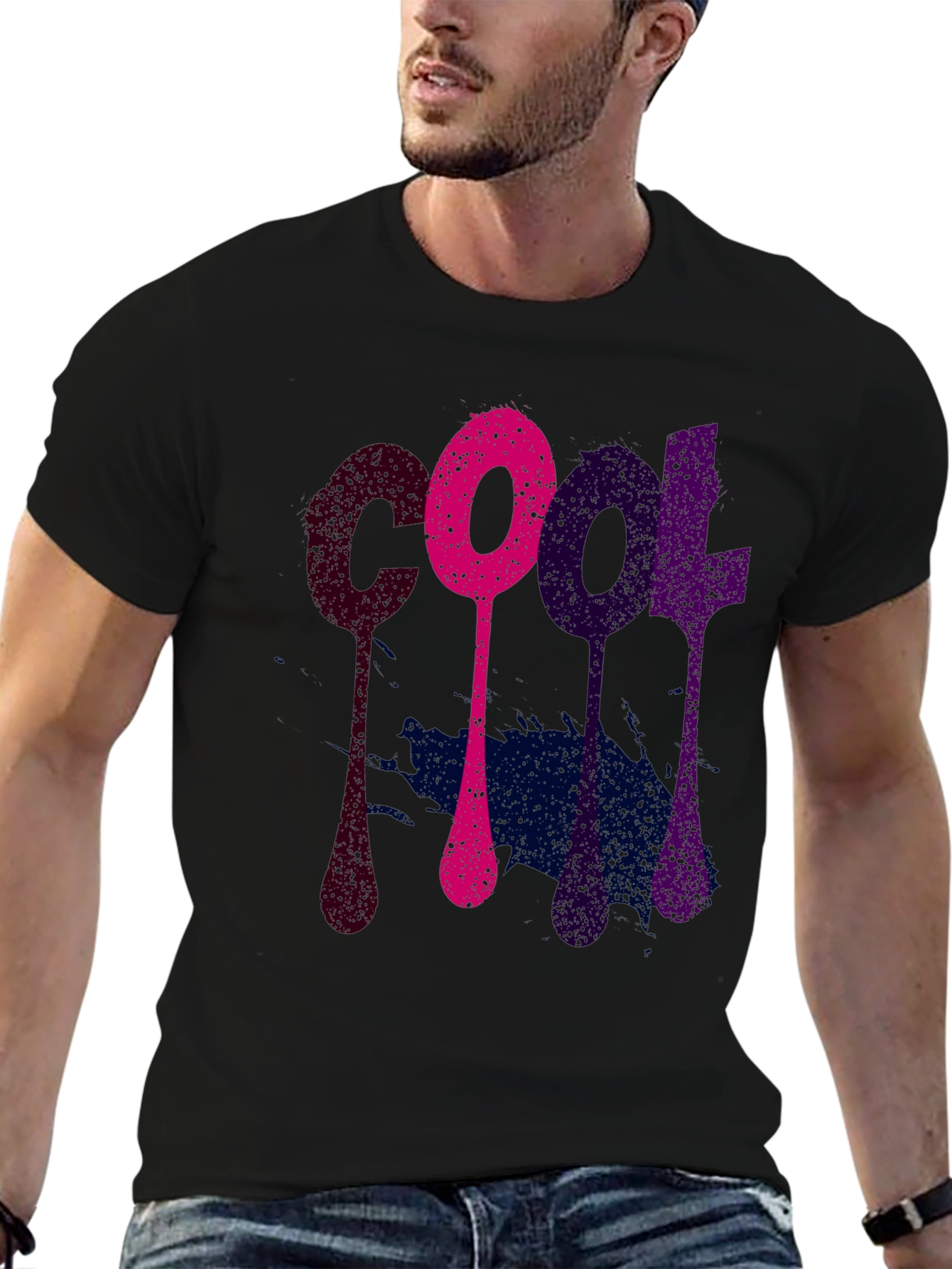 Cool Graphic Tee - Mens Black Cotton T-Shirt