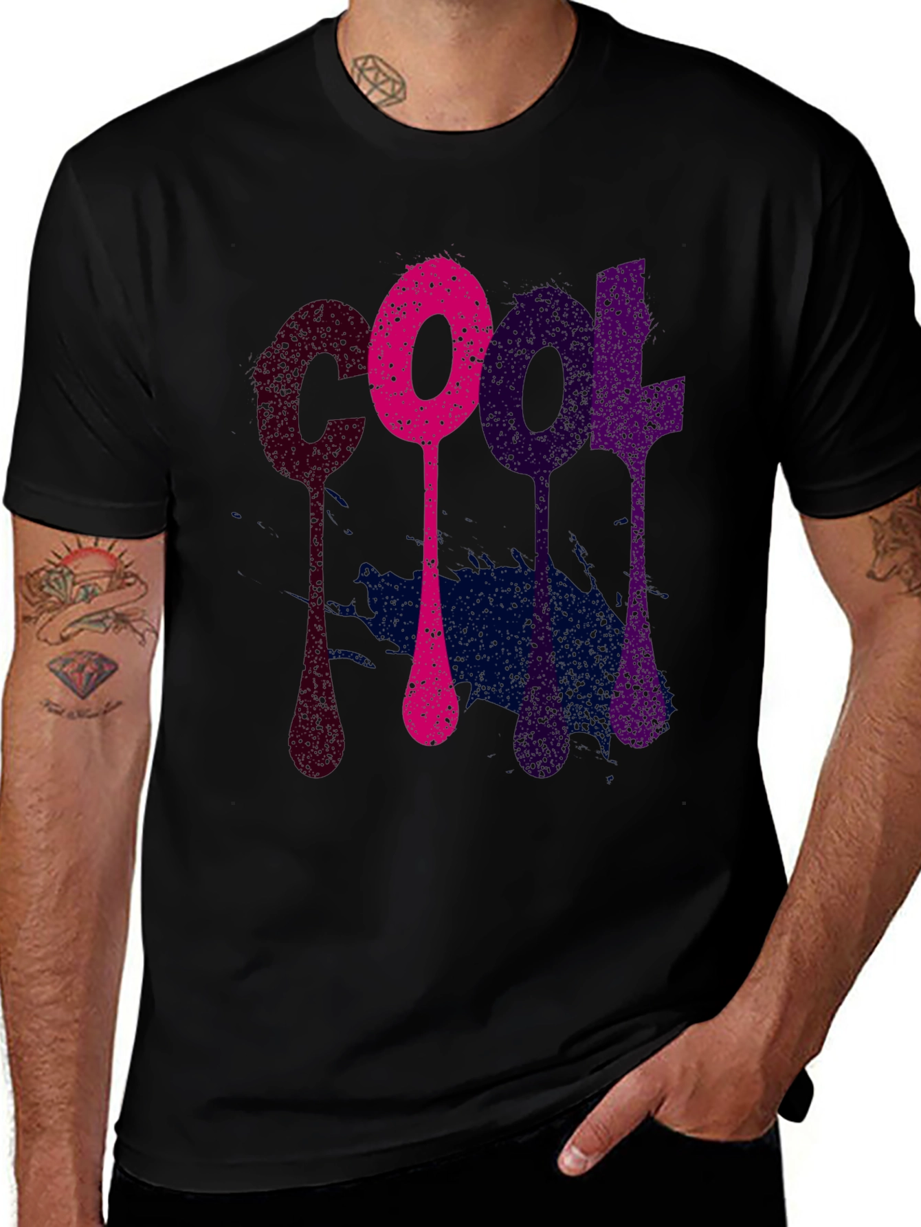 Cool Graphic Tee - Mens Black Cotton T-Shirt